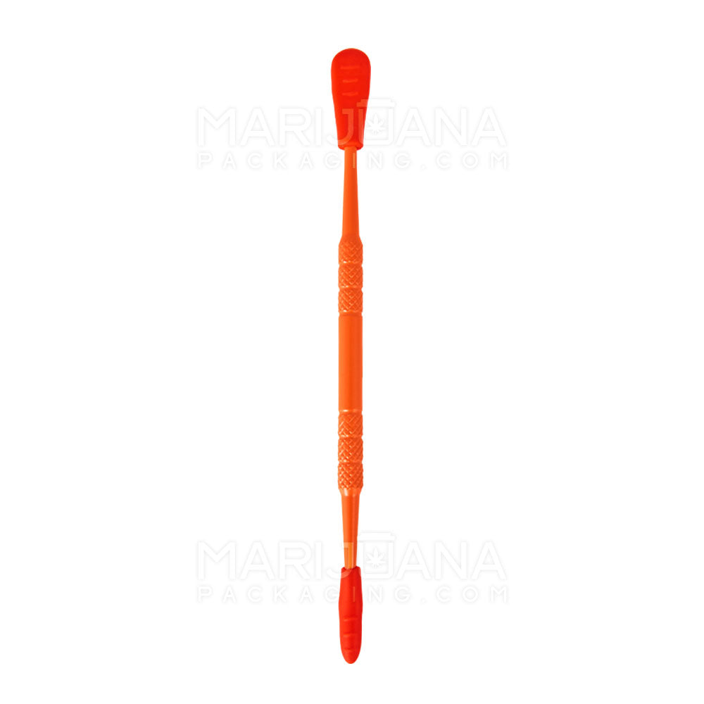 Stainless Steel Scoop & Pointed Dab Tool w/ Silicone Tip | 5in Long - Metal - Red & Orange - 1
