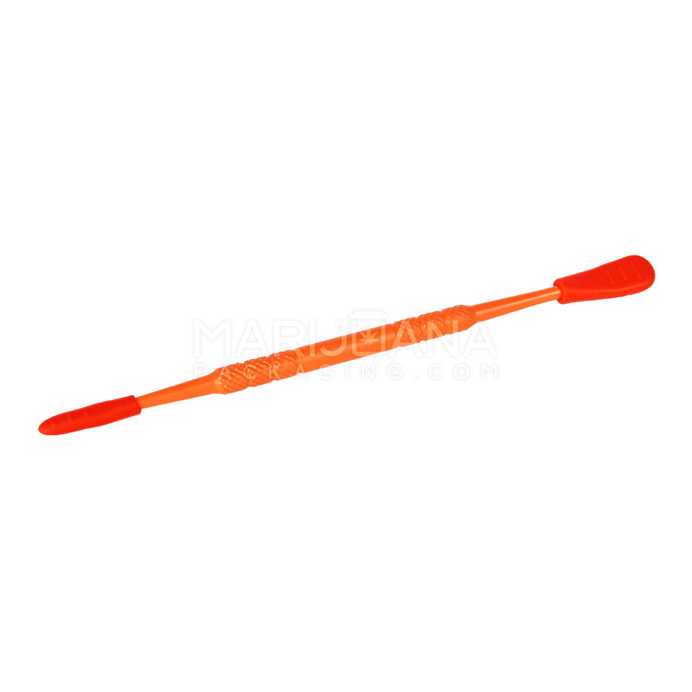 Stainless Steel Scoop & Pointed Dab Tool w/ Silicone Tip | 5in Long - Metal - Red & Orange - 2