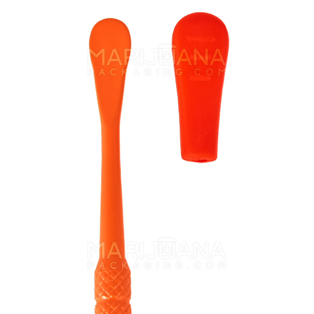Stainless Steel Scoop & Pointed Dab Tool w/ Silicone Tip | 5in Long - Metal - Red & Orange - 3