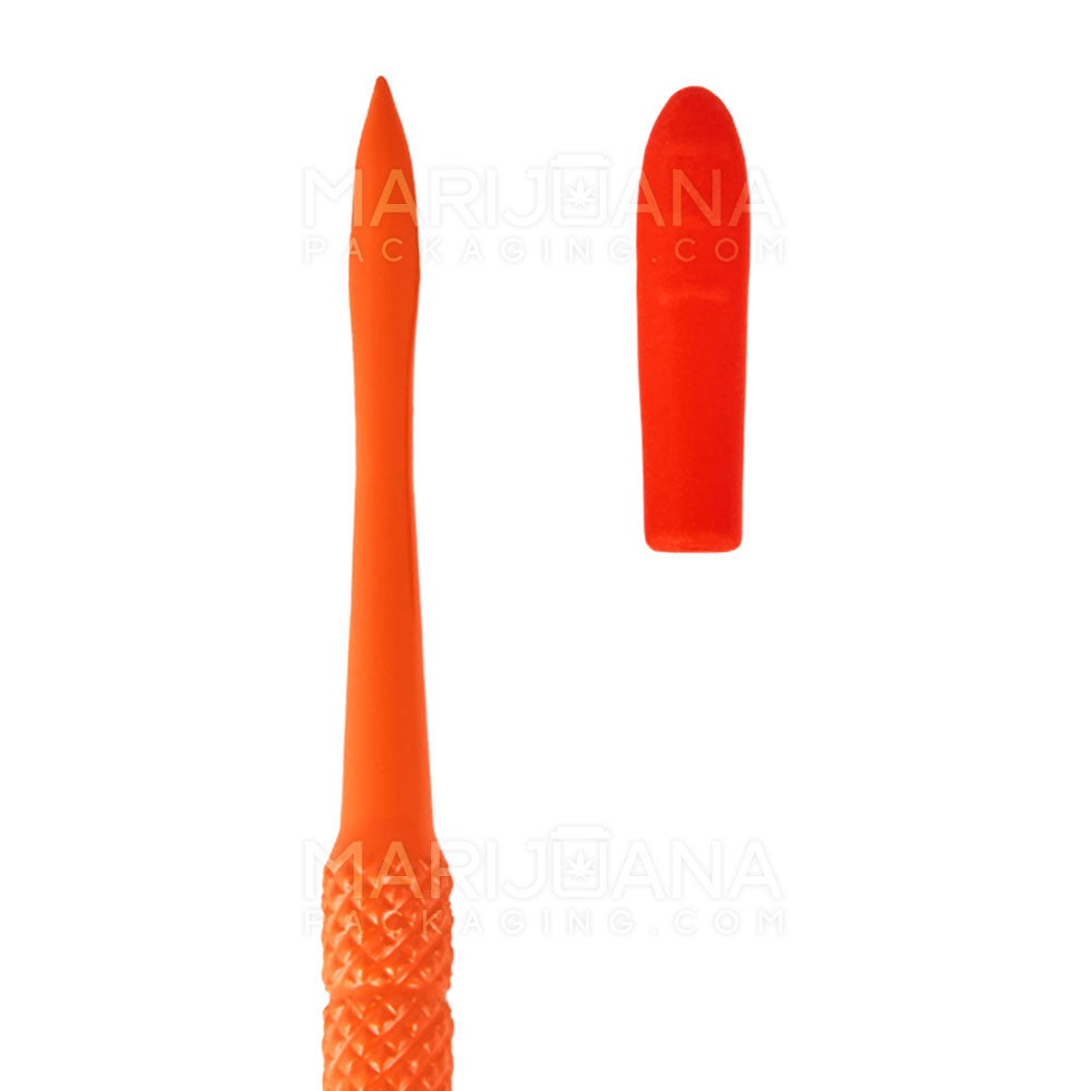 Stainless Steel Scoop & Pointed Dab Tool w/ Silicone Tip | 5in Long - Metal - Red & Orange - 4