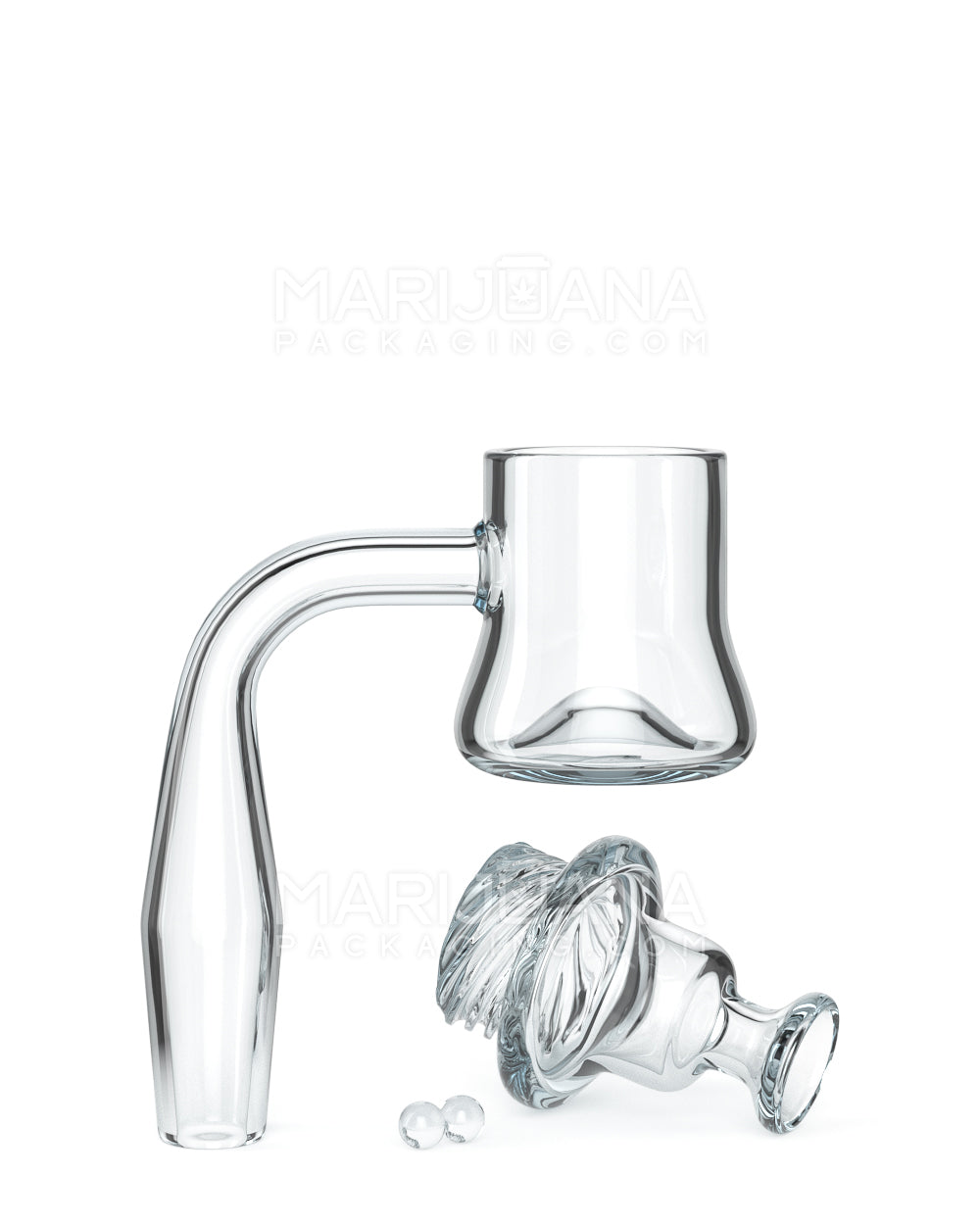 Thick 4mm Quartz Banger Kit w/ Bell Spinner Carb Cap & 2 Pearls | 14mm - 90 Degree - Male - 3