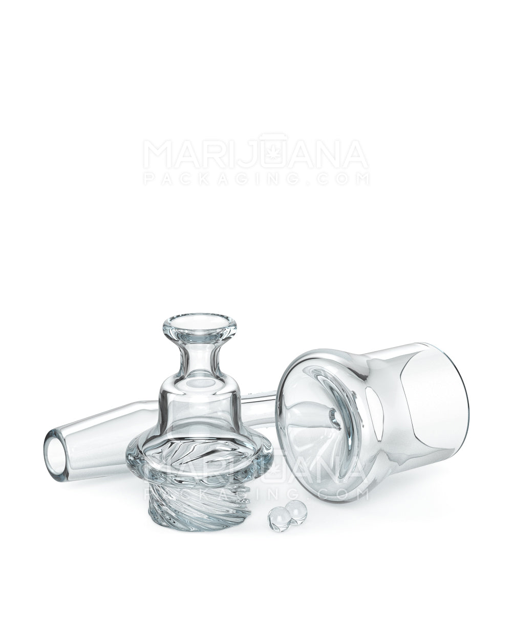 Thick 4mm Quartz Banger Kit w/ Bell Spinner Carb Cap & 2 Pearls | 14mm - 90 Degree - Male - 5