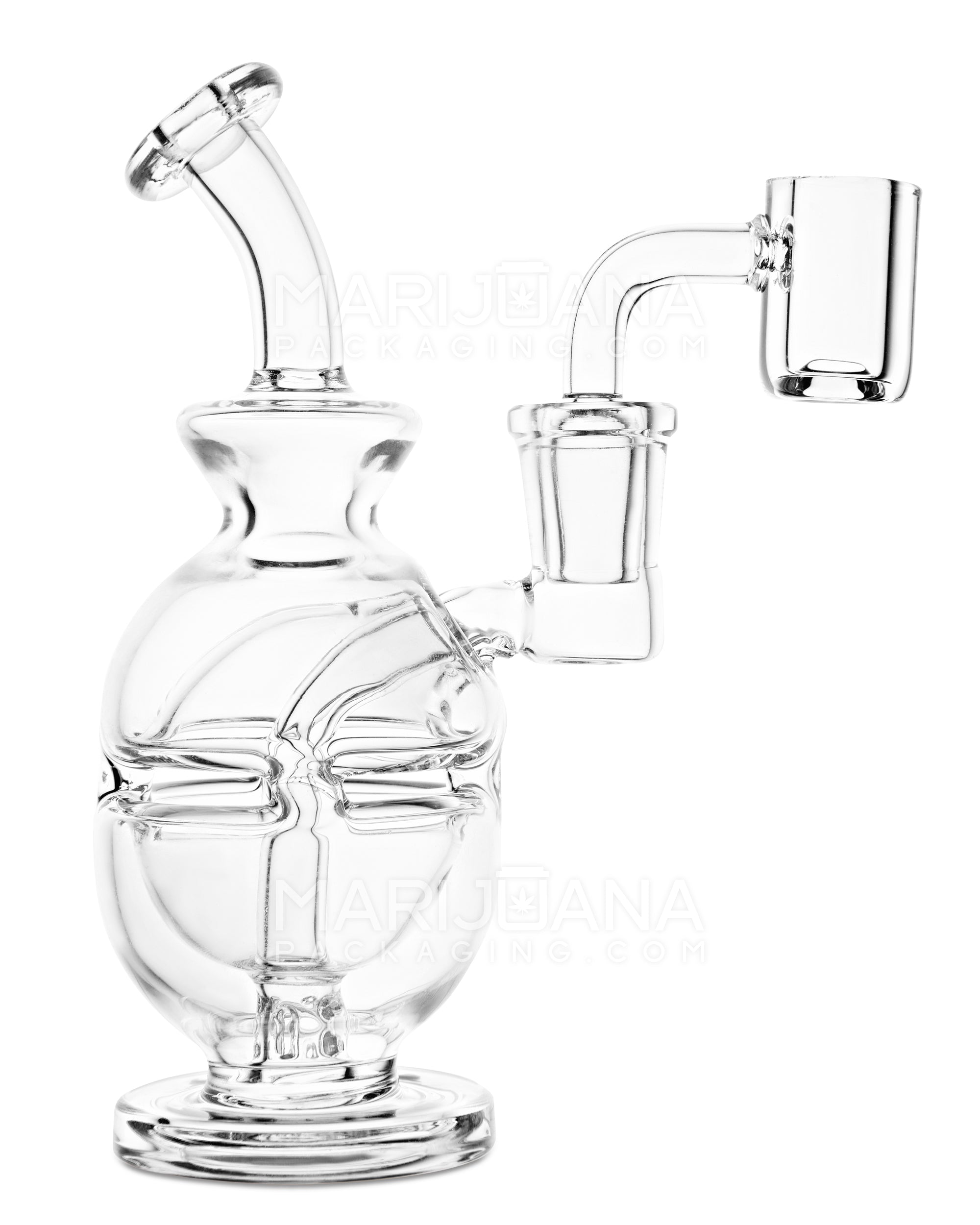 Bent Neck Glass Faberge Egg Dab Rig w/ Thick Base | 6in Tall - 14mm Banger - Clear - 1