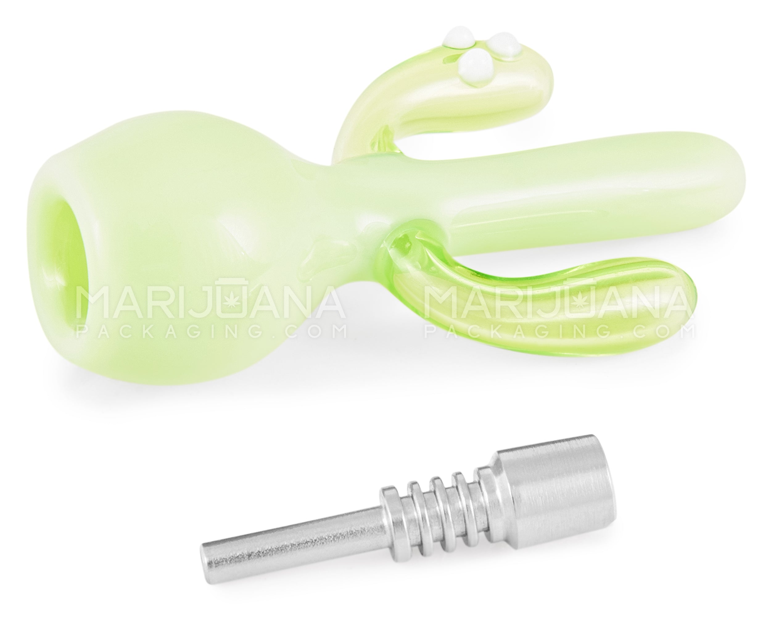 Cactus Nectar Collector Dab Pipe w/ Titanium Tip | 6in Long - 10mm Attachment - Green - 2