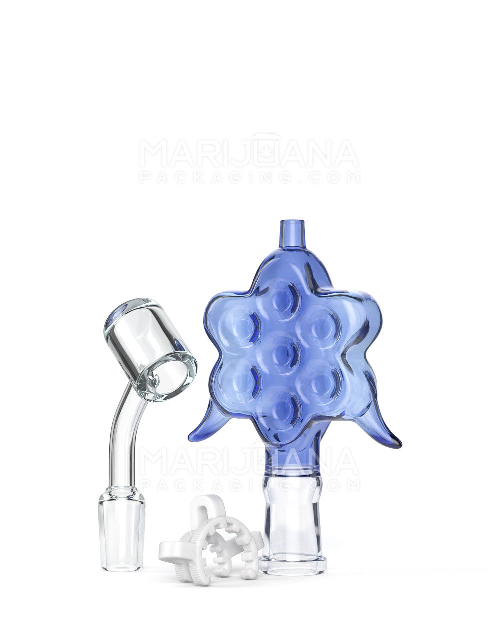 Horned Honeycomb Glass Nectar Collector w/ Banger Nail | 4in Long - 14mm Attachment - Blue - 3