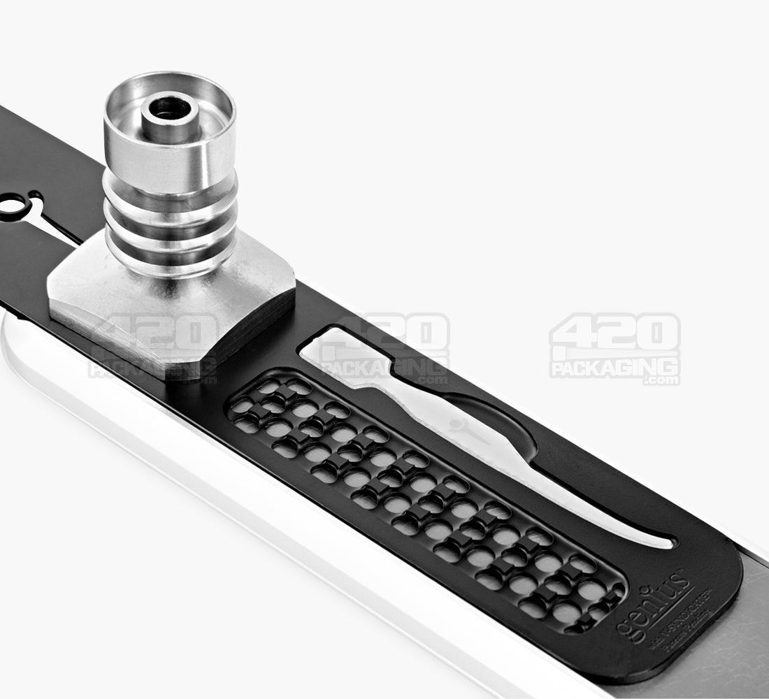 Genius Pipe x V-SYNDICATE Magnetic Slider Water-Free Dab Rig | 6in Long - Metal - Silver - 10