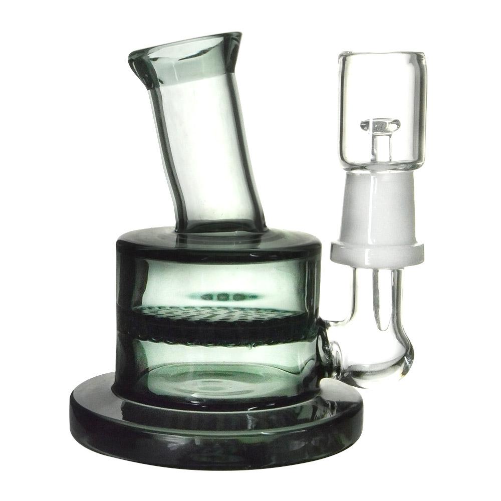 Angled Neck Honeycomb Perc Glass Dab Rig w/ Thick Base | 4in Tall - 14mm Dome & Nail - Black - 3