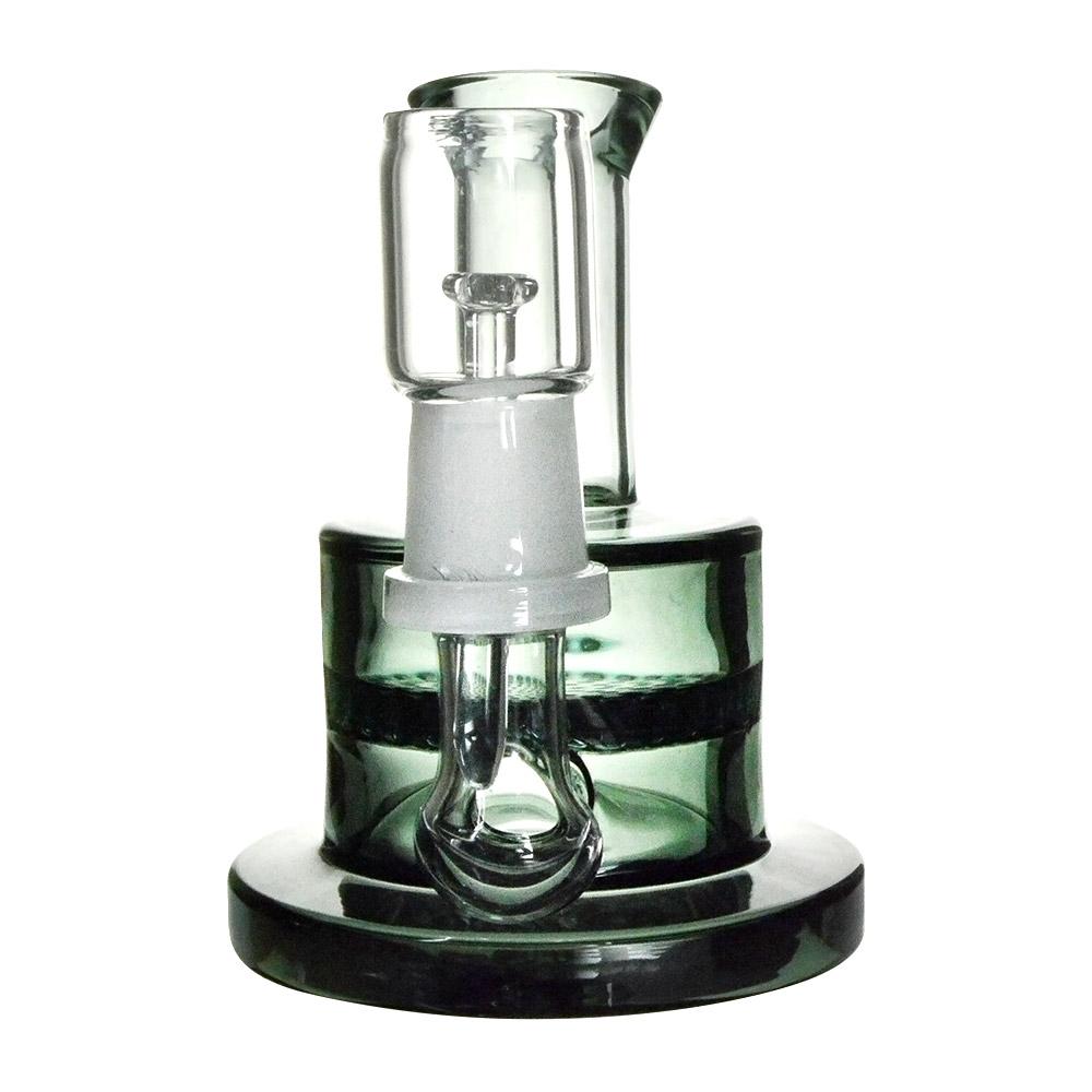 Angled Neck Honeycomb Perc Glass Dab Rig w/ Thick Base | 4in Tall - 14mm Dome & Nail - Black - 4