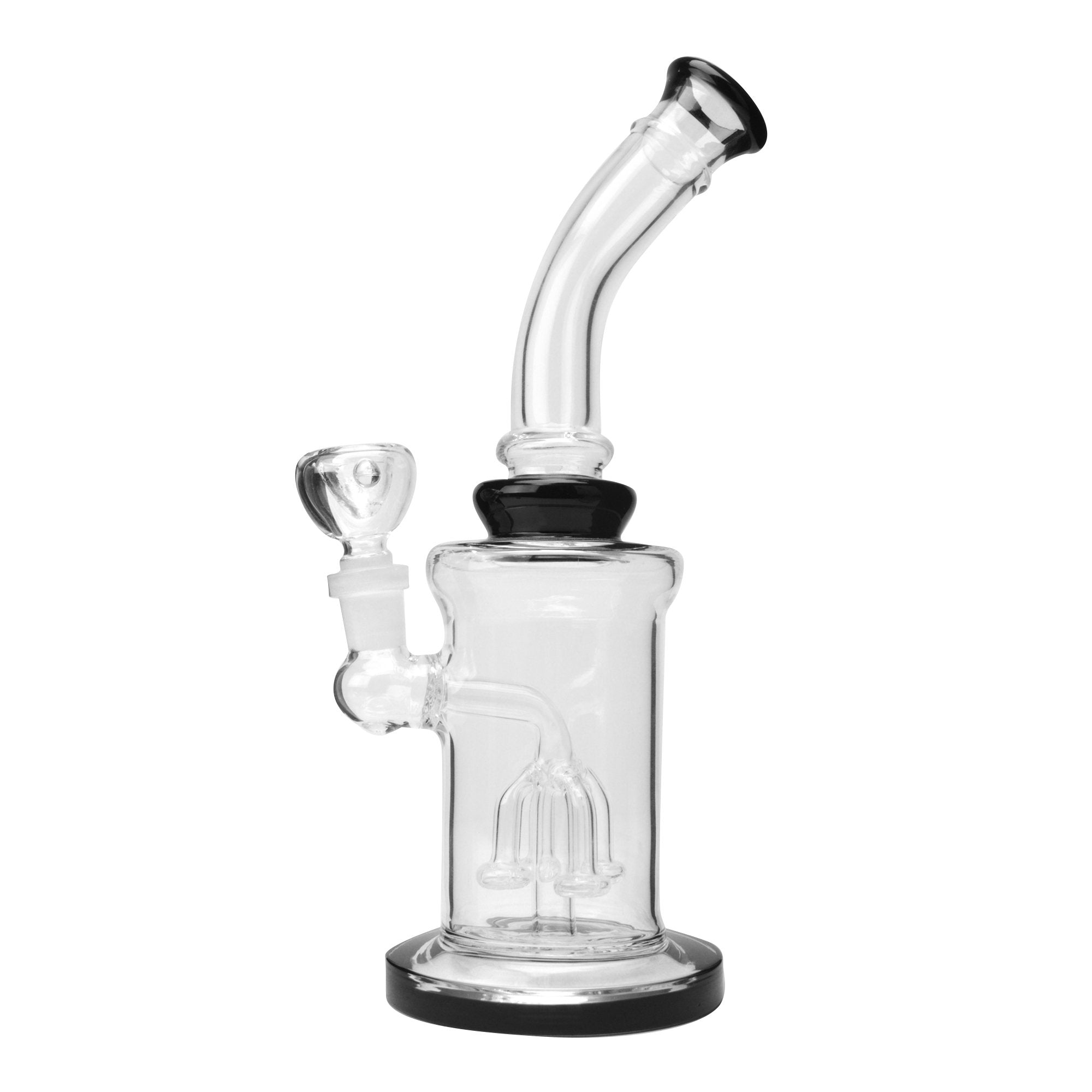 Bent Neck Fruit Tree Perc Glass Bell Glass Water Pipe w/ Thick Base | 10in Tall - 14mm Bowl - Black - 1