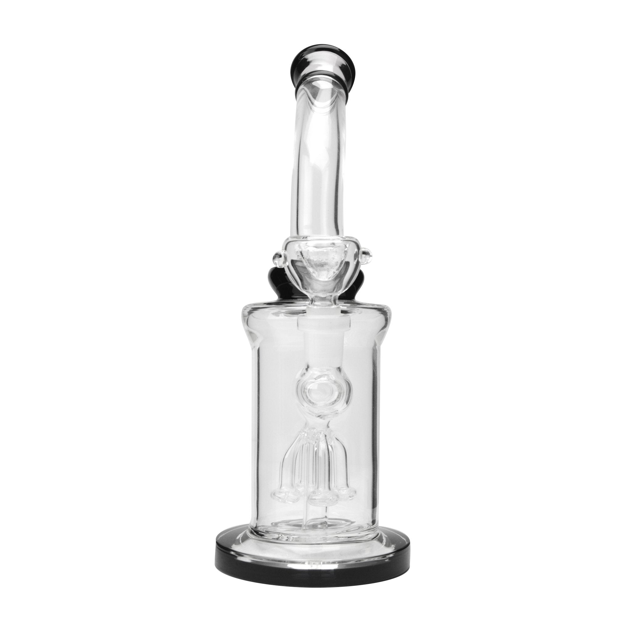 Bent Neck Fruit Tree Perc Glass Bell Glass Water Pipe w/ Thick Base | 10in Tall - 14mm Bowl - Black - 2