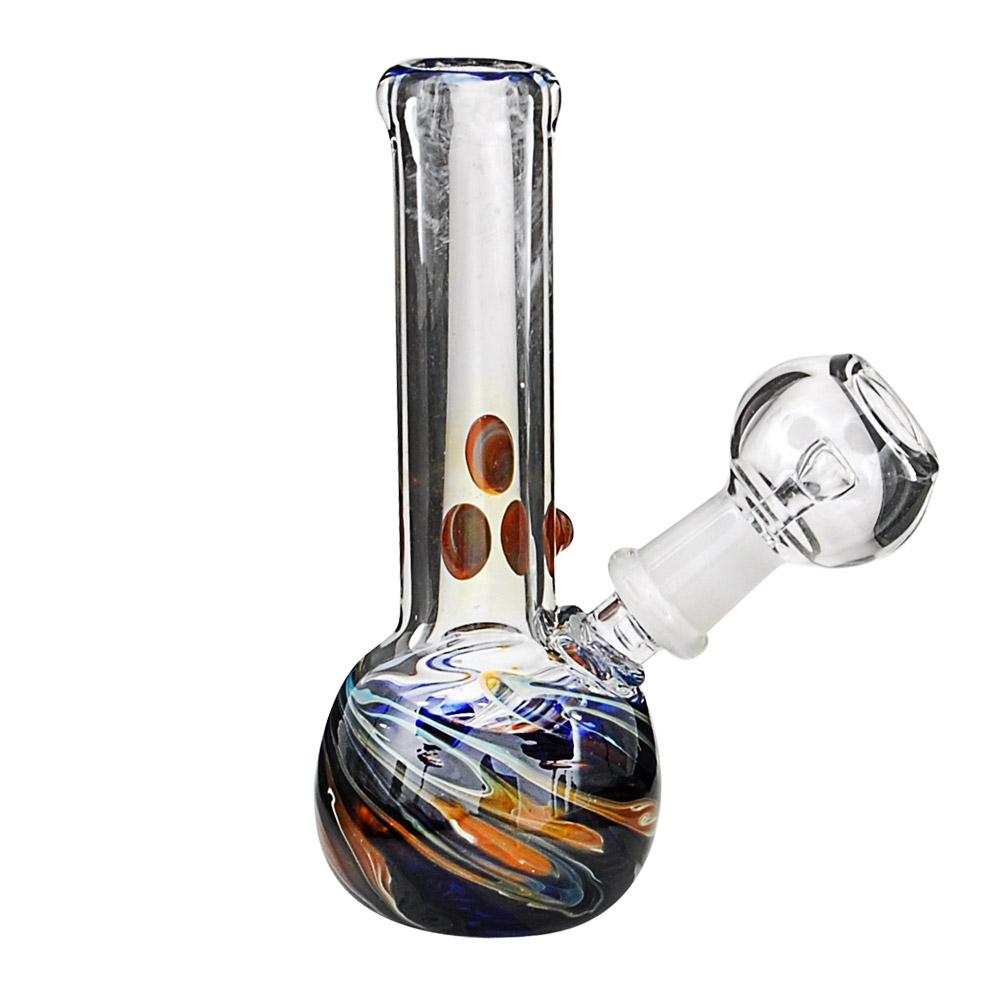USA Glass | Straight Neck Raked Glass Egg Dab Rig w/ Triple Knockers | 4in Tall - 10mm Dome & Nail - Assorted - 7
