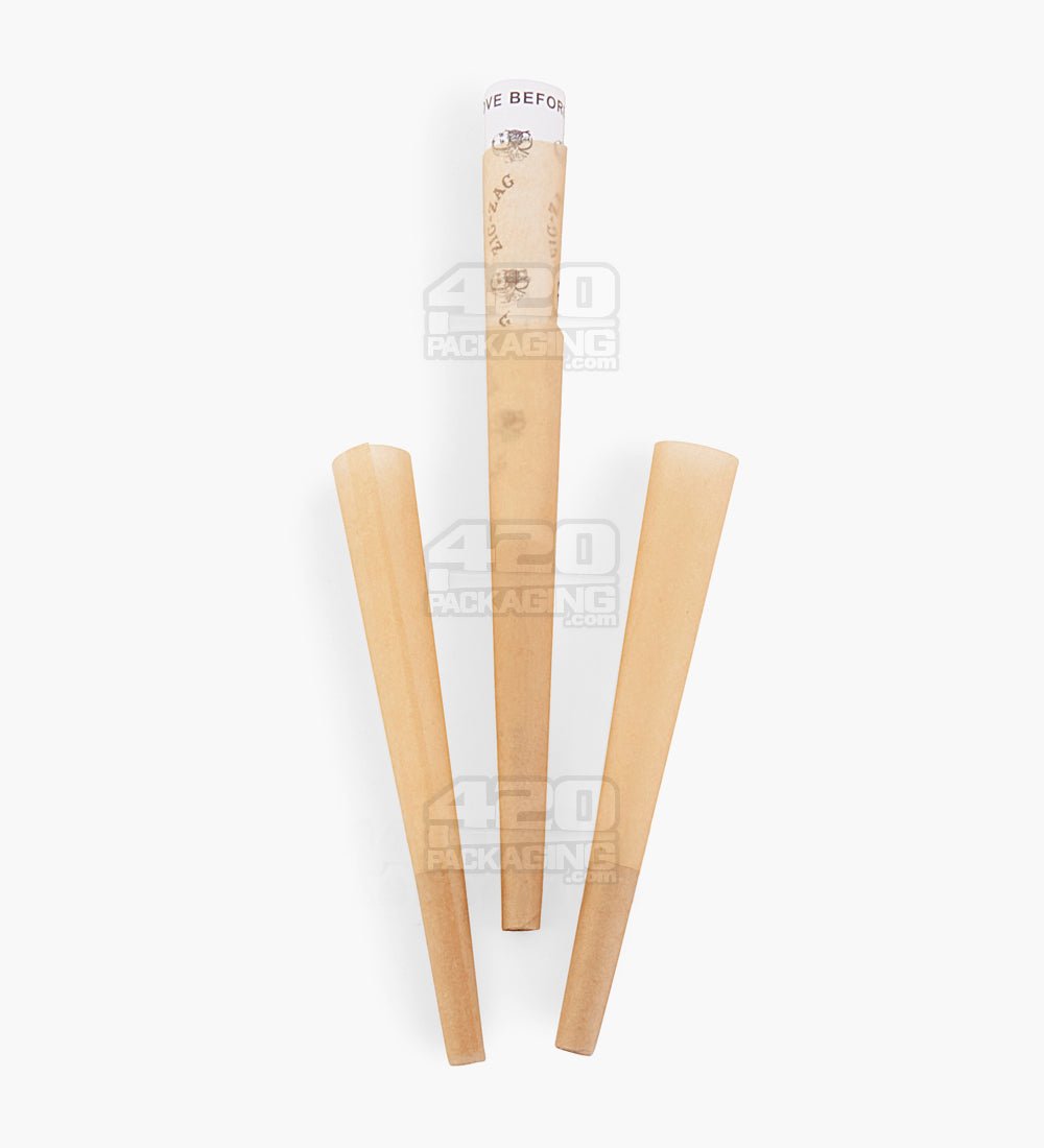 Zig Zag 84mm 1 1/4 Size Unbleached Paper Pre Rolled Cones w/ Blank Tips 900/Box - 3