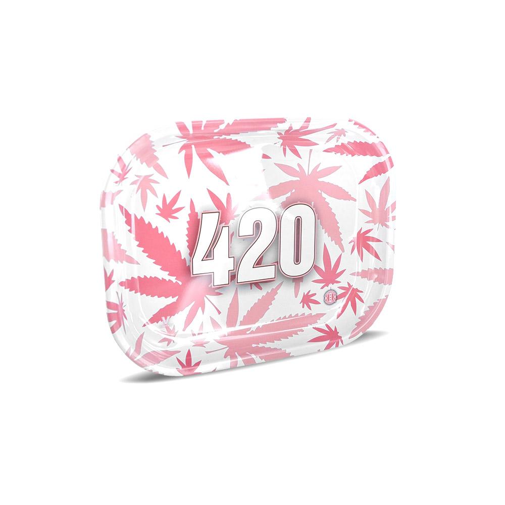 420 Pink Leaf Rolling Tray | 7in x 5.5in - Medium - Metal - 1
