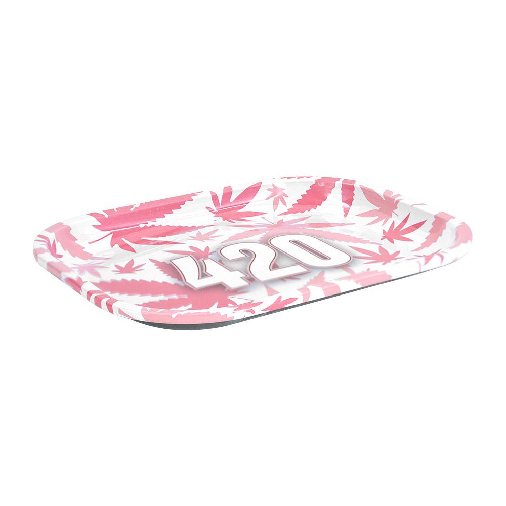 420 Pink Leaf Rolling Tray | 7in x 5.5in - Medium - Metal - 3