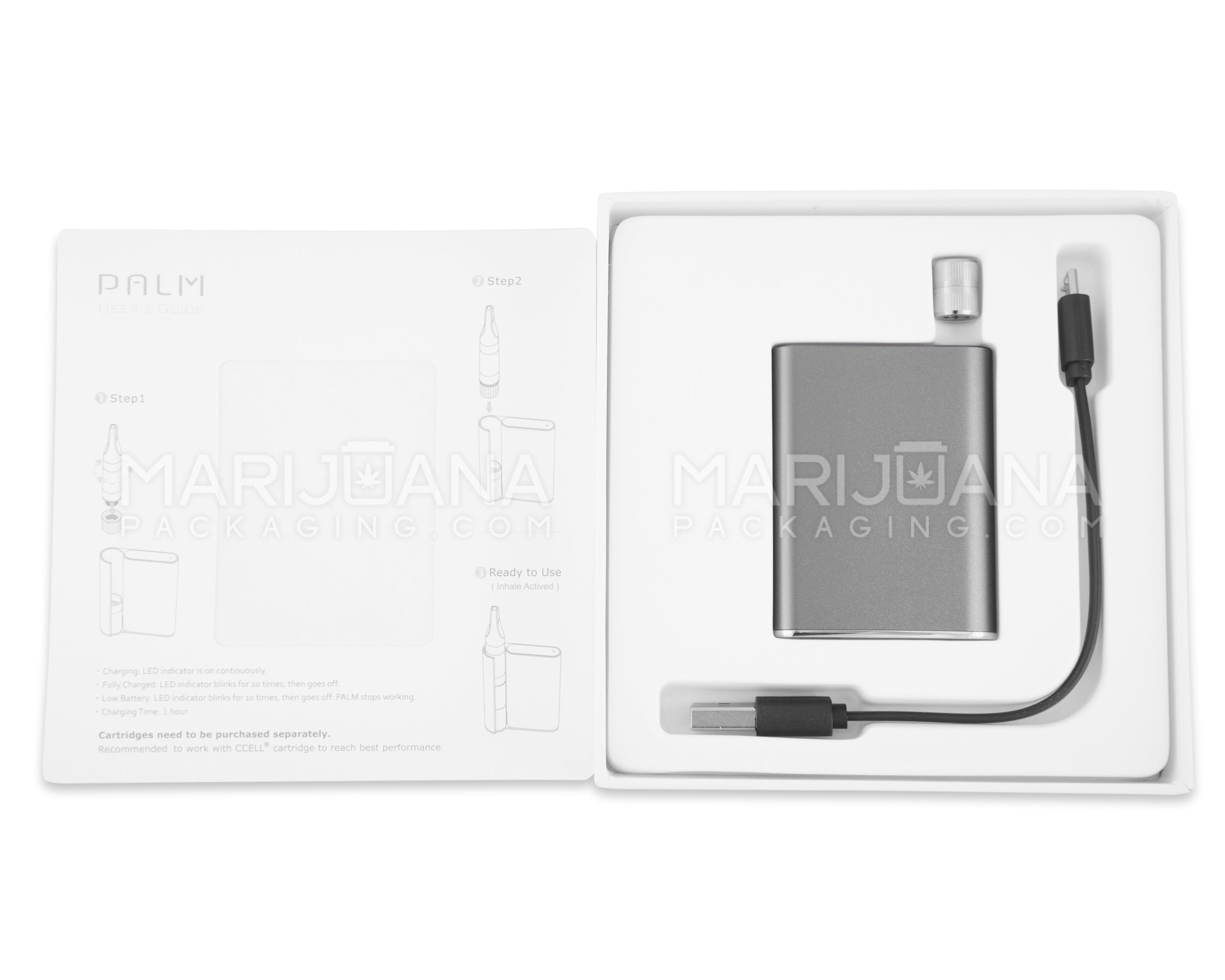 CCELL | Palm Vape Battery with USB Charger | 500mAh - Gray - 510 Thread - 10