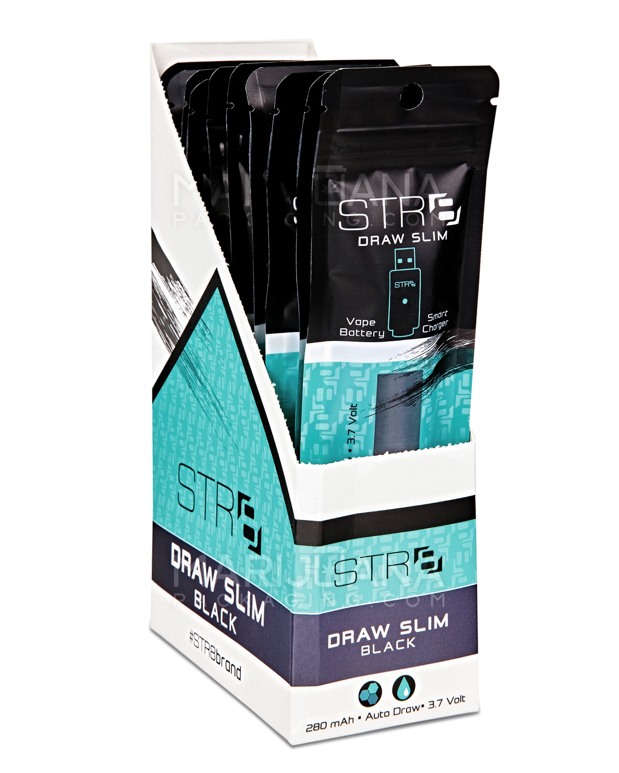 STR8 | Auto Draw Slim Vape Batteries with Charger | 280mAh - Black - 10 Count - 1