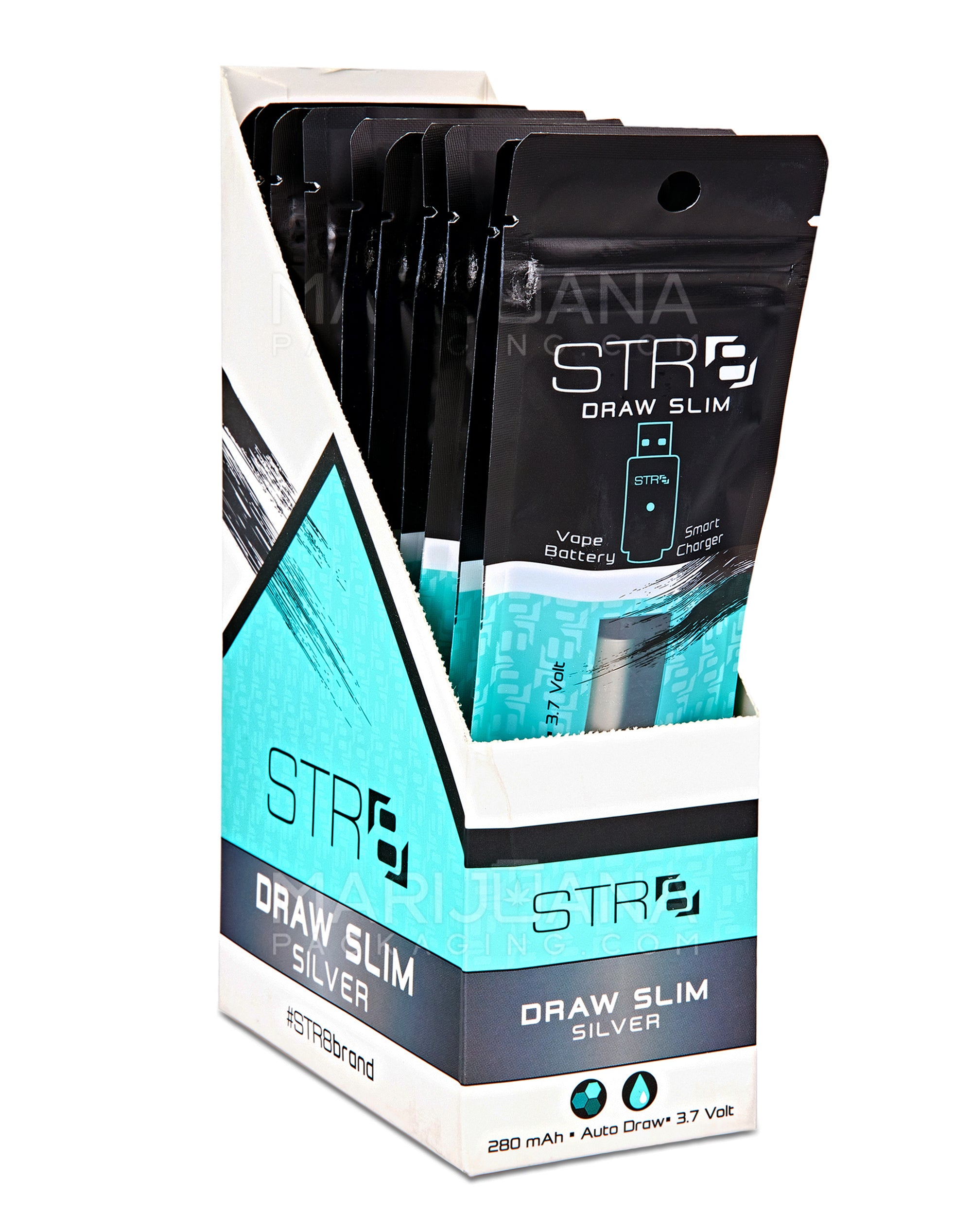 STR8 | Auto Draw Slim Vape Batteries with Charger | 280 mAh - Silver- 10 Count - 1