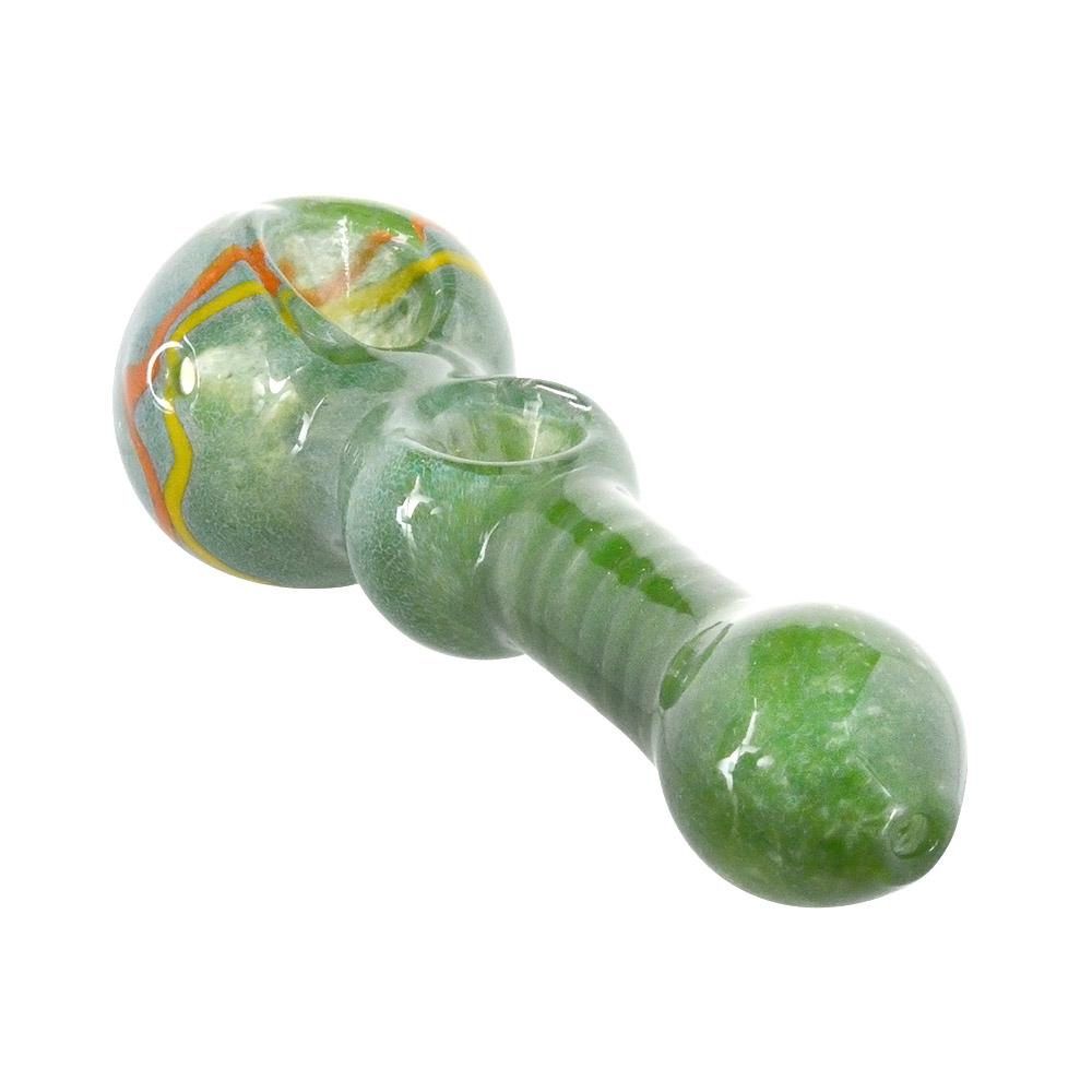 Double Bowl | Frit & Spiral Glass Hand Pipe w/ Swirls | 4.5in Long - Glass - Assorted - 9
