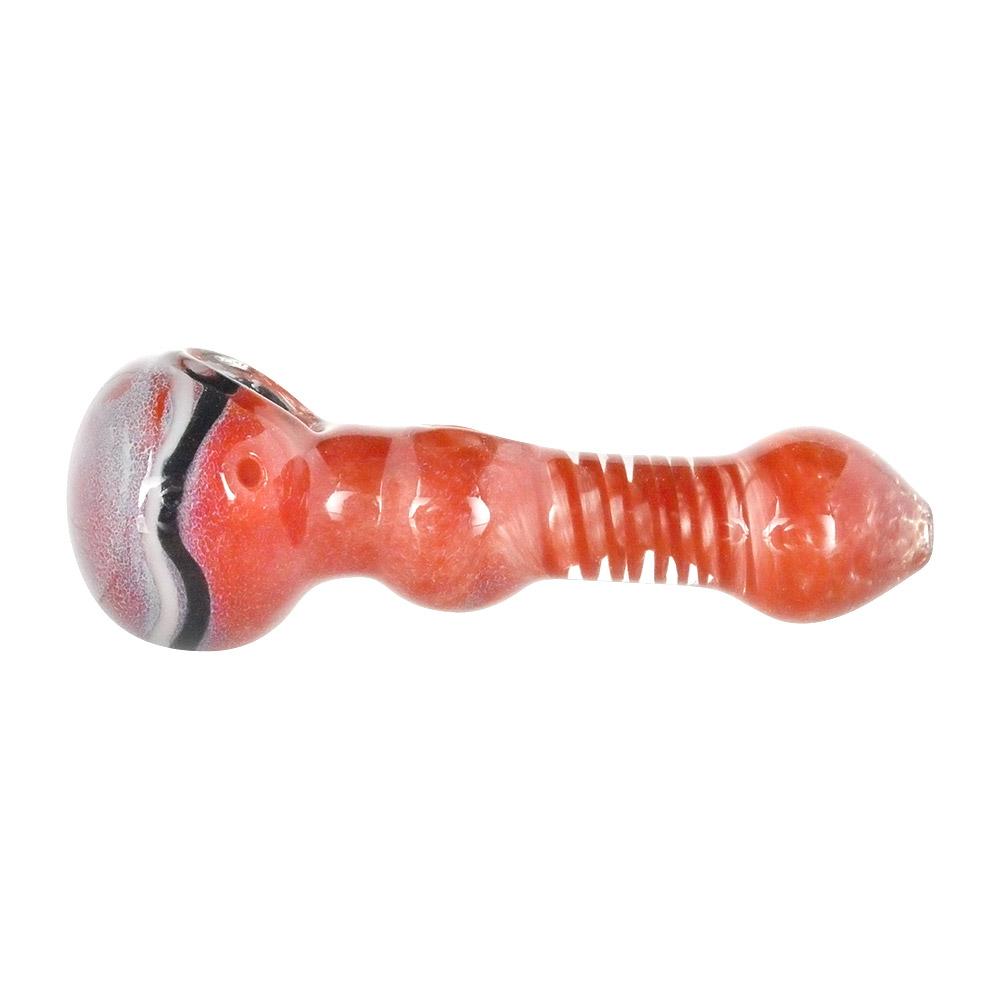 Double Bowl | Frit & Spiral Glass Hand Pipe w/ Swirls | 4.5in Long - Glass - Assorted - 5