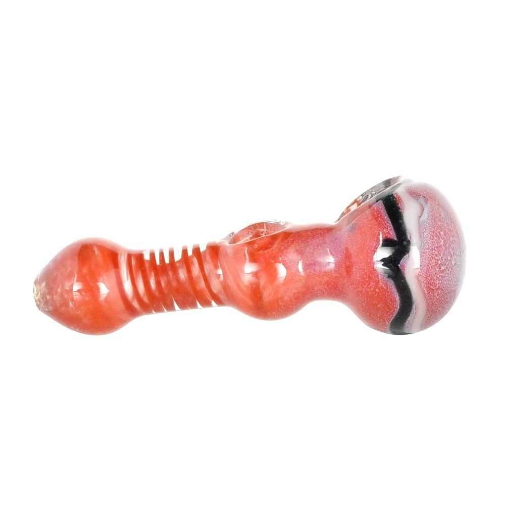 Double Bowl | Frit & Spiral Glass Hand Pipe w/ Swirls | 4.5in Long - Glass - Assorted - 3