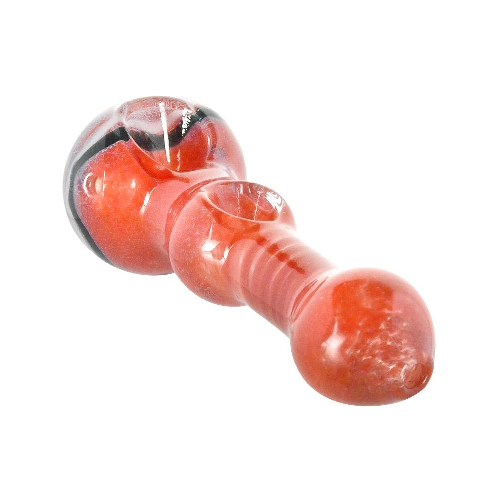 Double Bowl | Frit & Spiral Glass Hand Pipe w/ Swirls | 4.5in Long - Glass - Assorted - 7