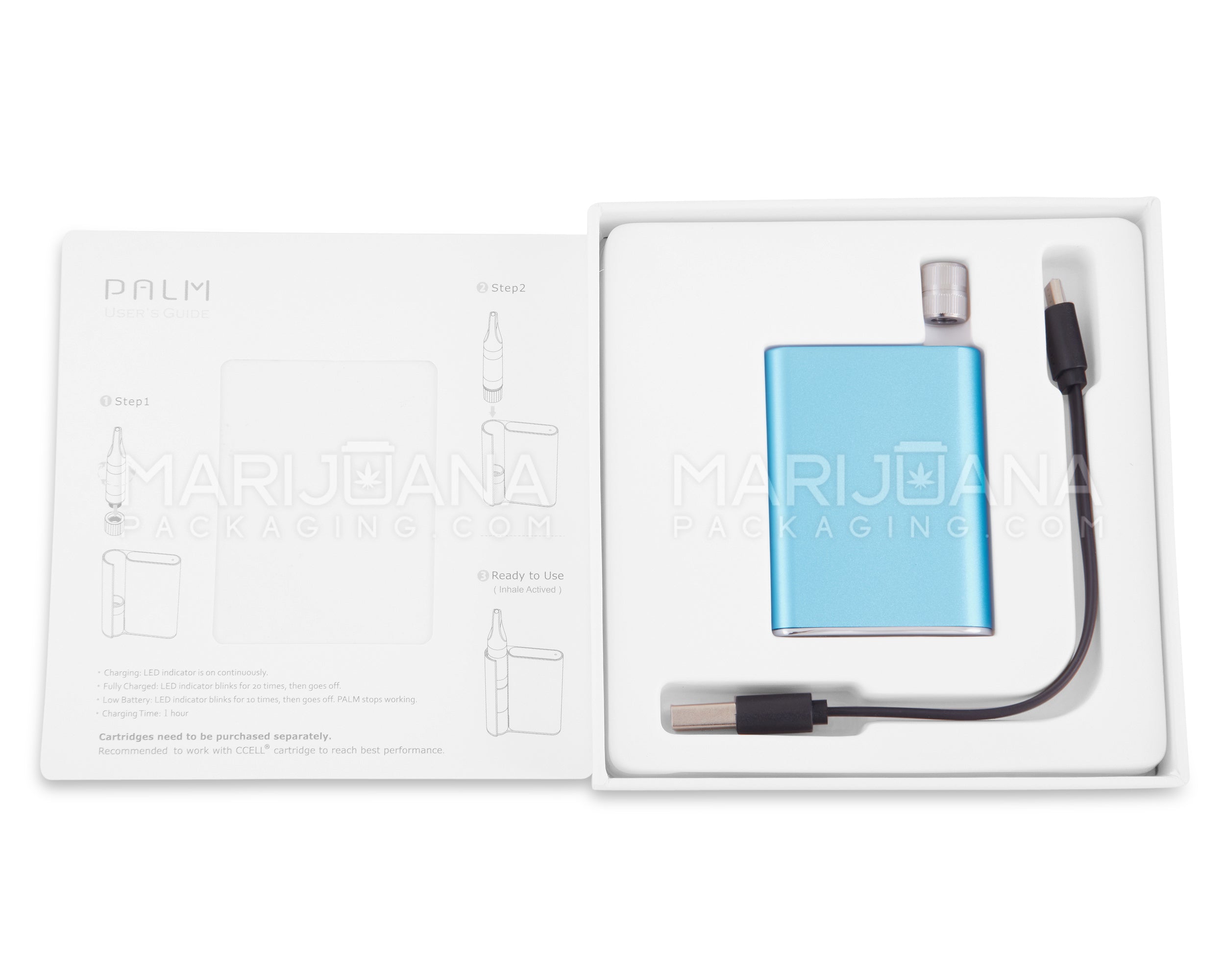 CCELL | Palm Vape Battery with USB Charger | 500mAh - Electric Blue - 510 Thread - 10