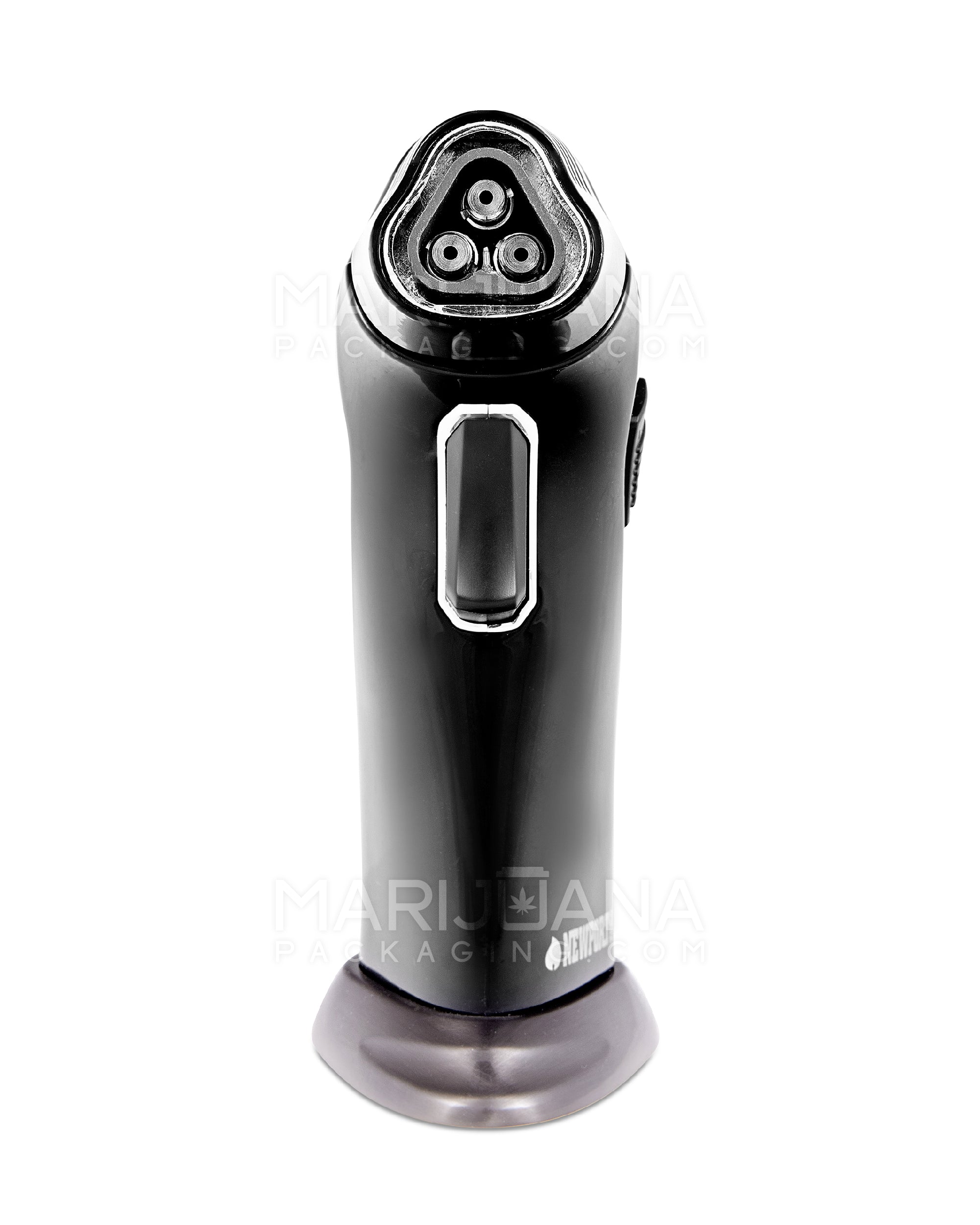 NEWPORT | Triple Flame Torch w/ Adjustable Flame | 6in Tall - No Butane - Black & Silver