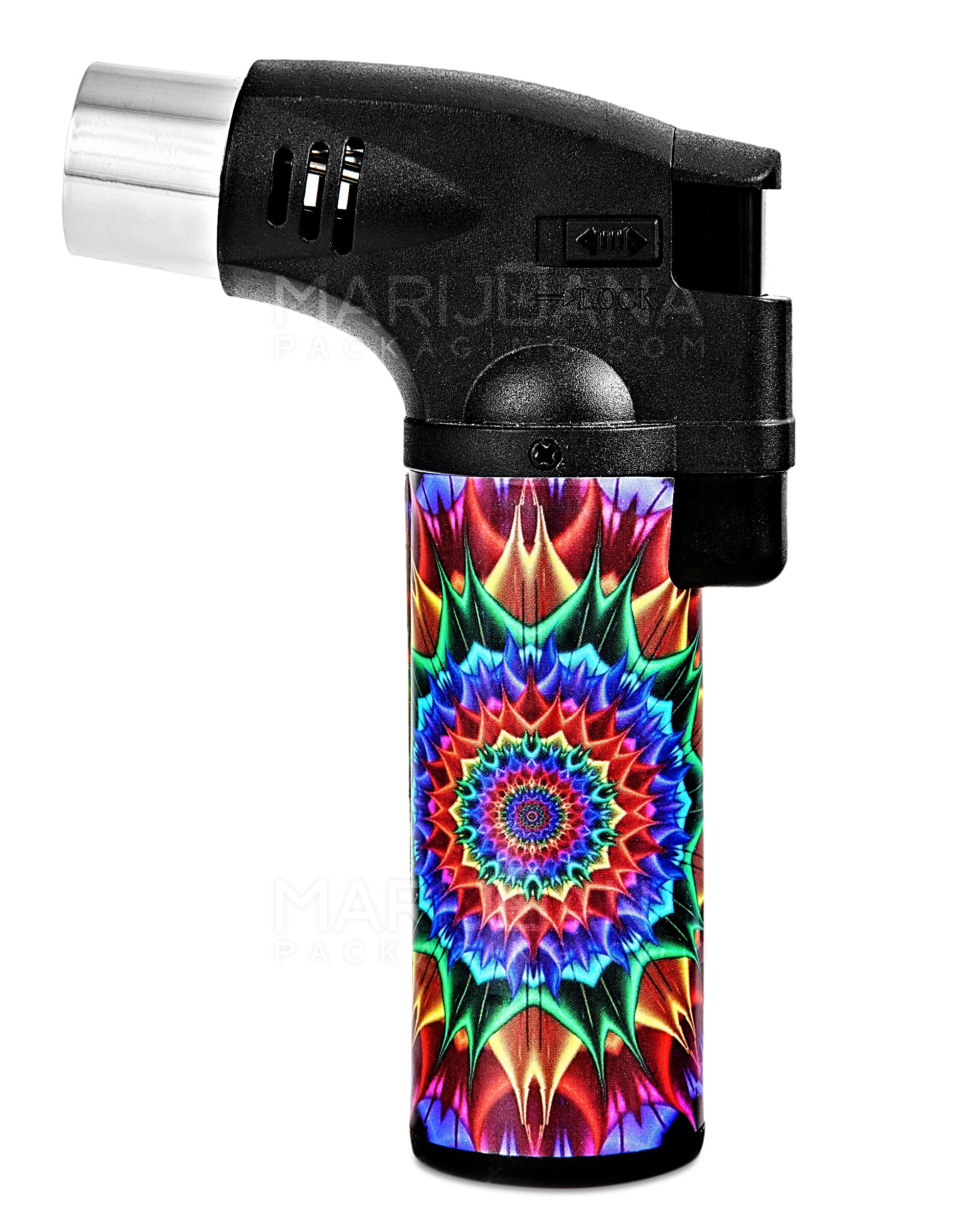 Psychedelic Design Plastic Torch w/ Safety Lock | 4.5in Tall - Butane - Assorted - 15