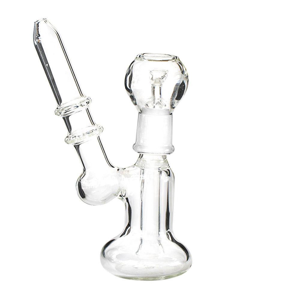 Angled Ringed Neck Glass Dab Rig | 5.5in Tall - 18mm Dome & Nail - Clear - 3