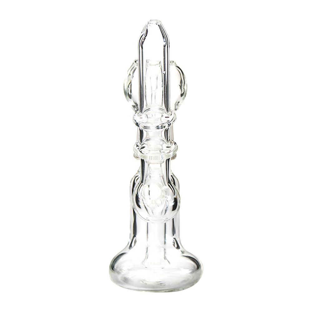 Angled Ringed Neck Glass Dab Rig | 5.5in Tall - 18mm Dome & Nail - Clear - 2