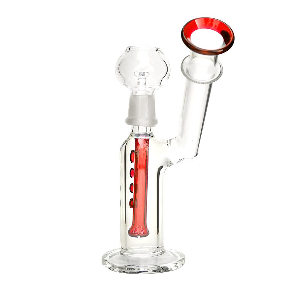 Angled Neck Glass Dab Rig w/ Multi Knockers & Thick Base | 5.5in Tall - 14mm Dome & Nail - Red - 2