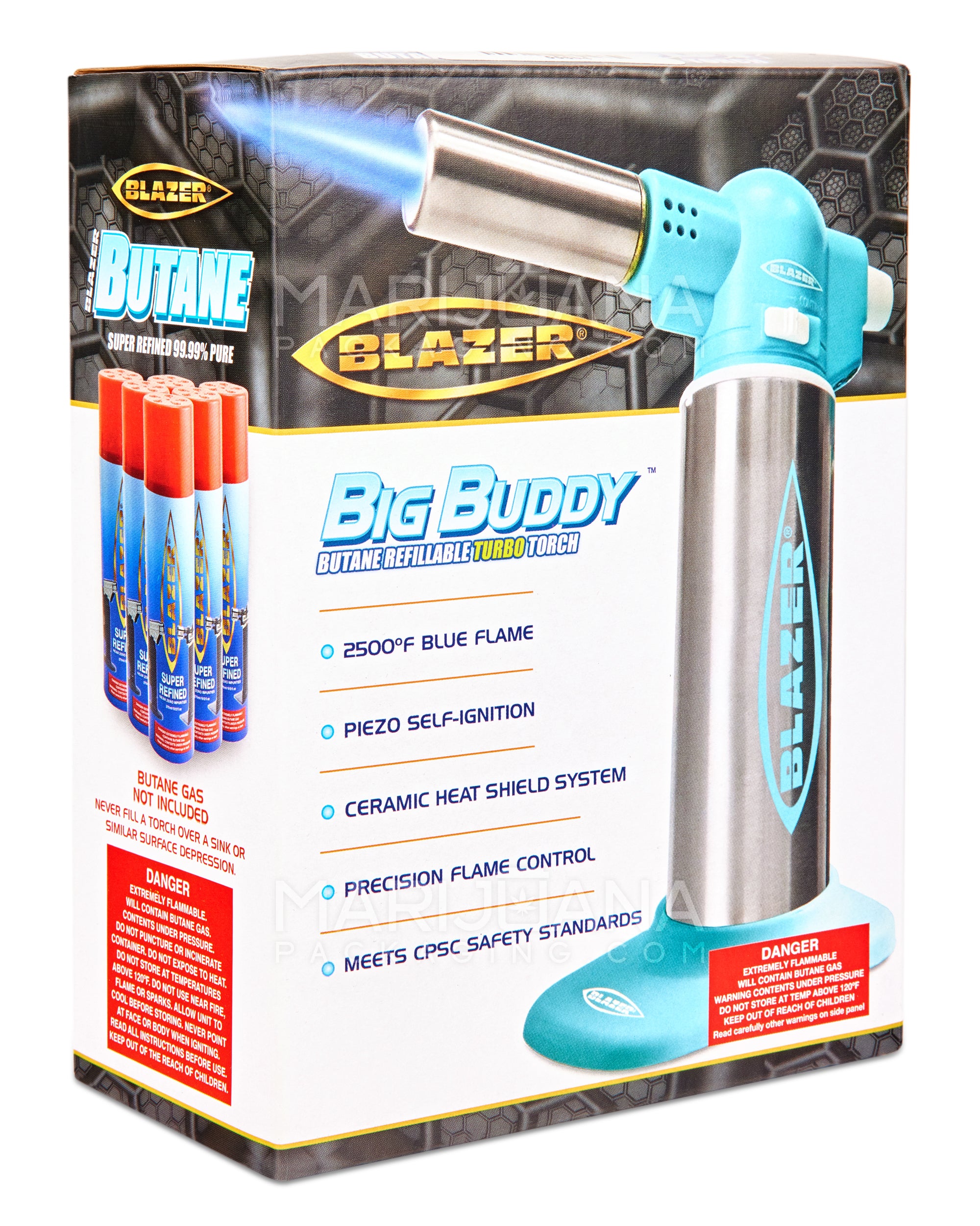 BLAZER | Big Buddy Metal Torch w/ Safety Lock | 7in Tall - No Butane - Blue - 6