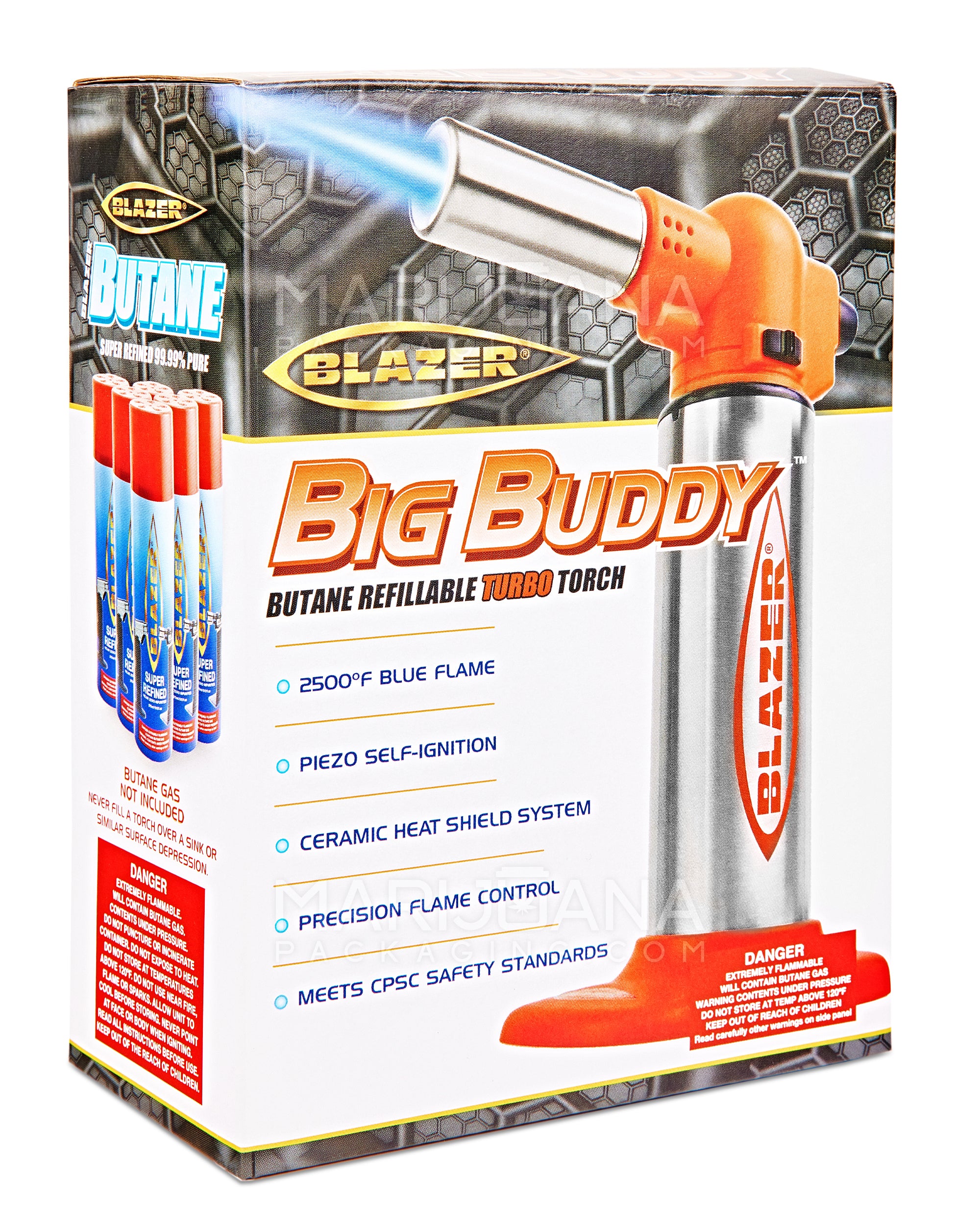 BLAZER | Big Buddy Metal Torch w/ Safety Lock | 7in Tall - No Butane - Orange - 6