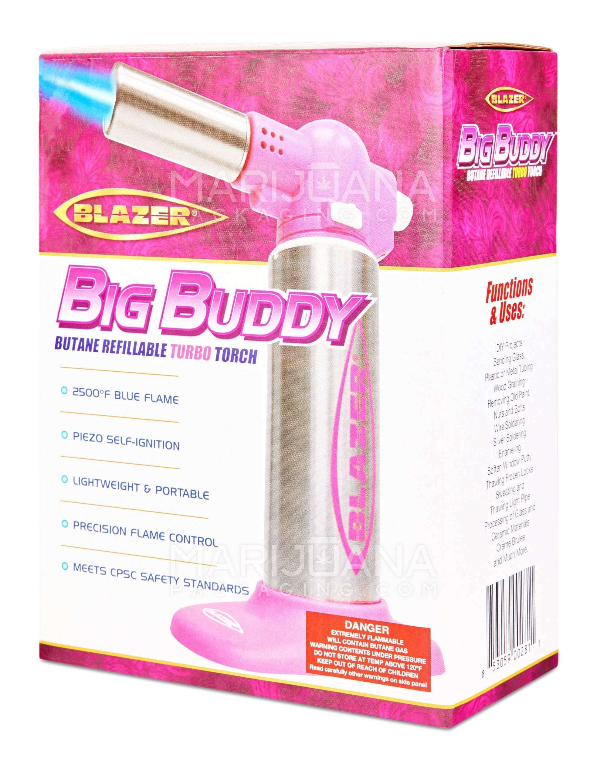 BLAZER | Big Buddy Metal Torch w/ Safety Lock | 7in Tall - No Butane - Pink - 6