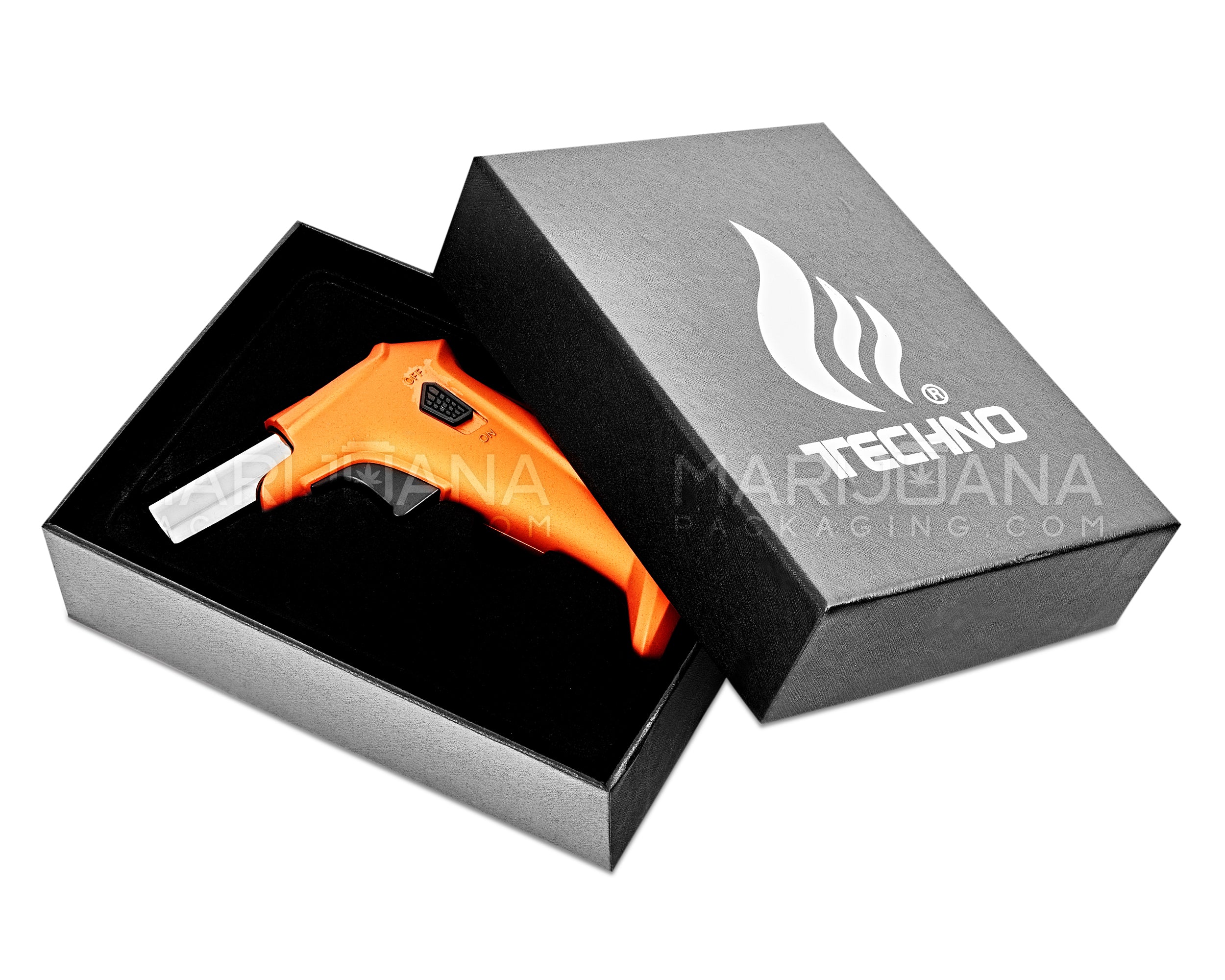 TECHNO | High Angle Metal Torch w/ Safety Lock | 6.5in Tall - Butane - Orange - 5