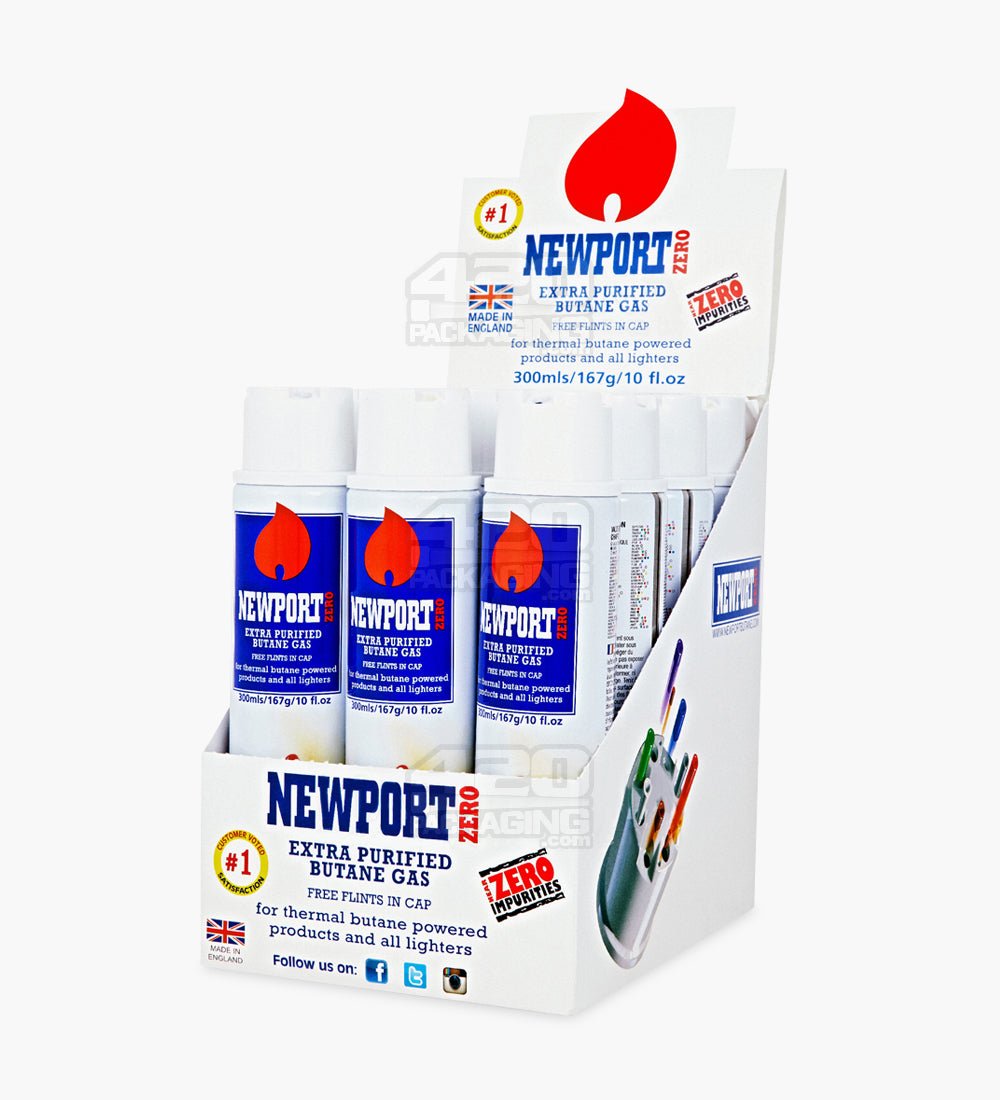 Newport Zero Extra Purified Butane 300mL BHO Canisters w/ Flints 12/Box - 7