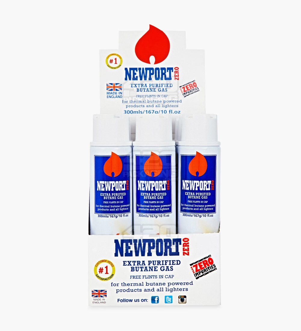 Newport Zero Extra Purified Butane 300mL BHO Canisters w/ Flints 12/Box - 1