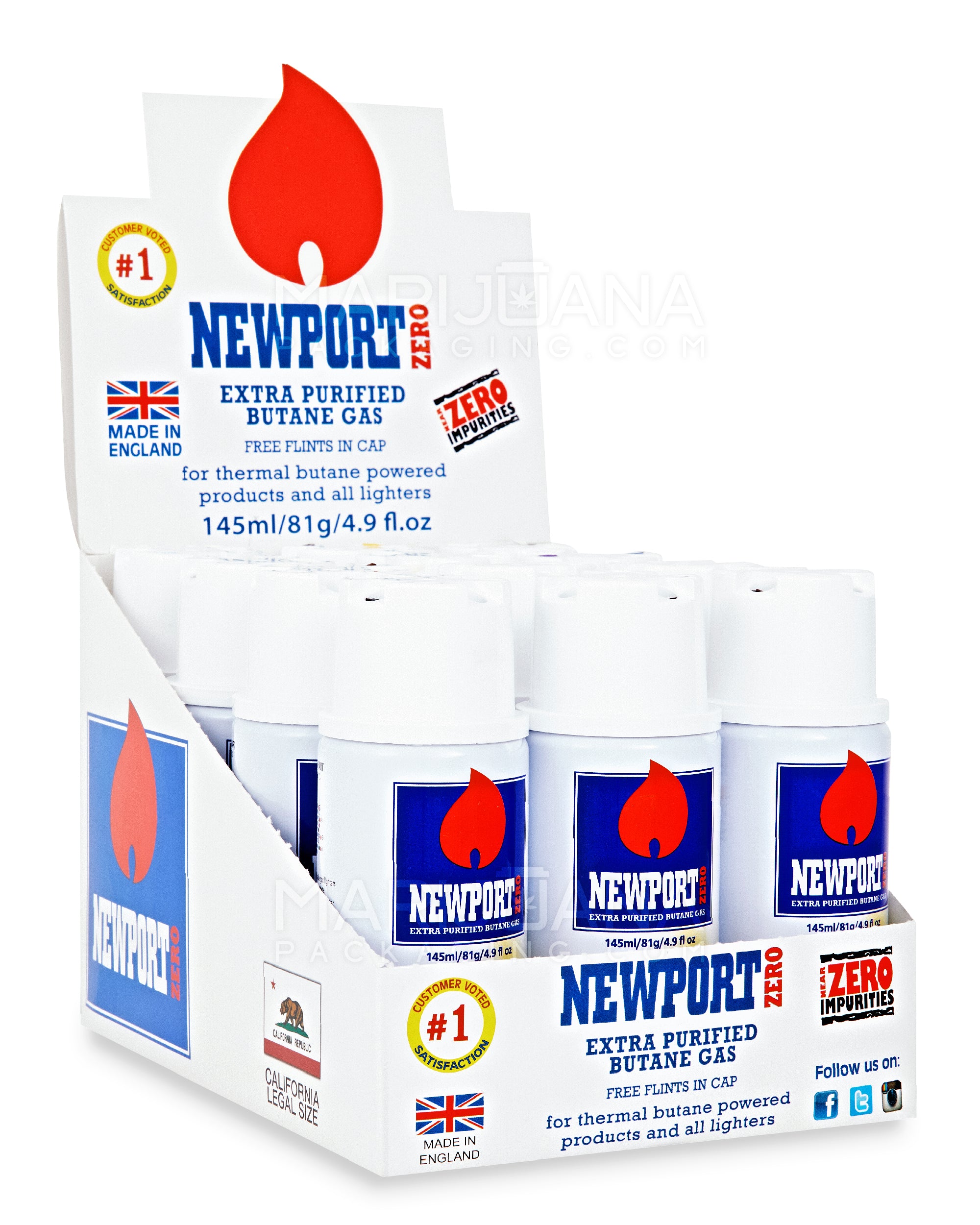 NEWPORT | 'Retail Display' Zero Extra Purified Butane Canisters w/ Flints | 145mL - BHO - 12 Count - 2