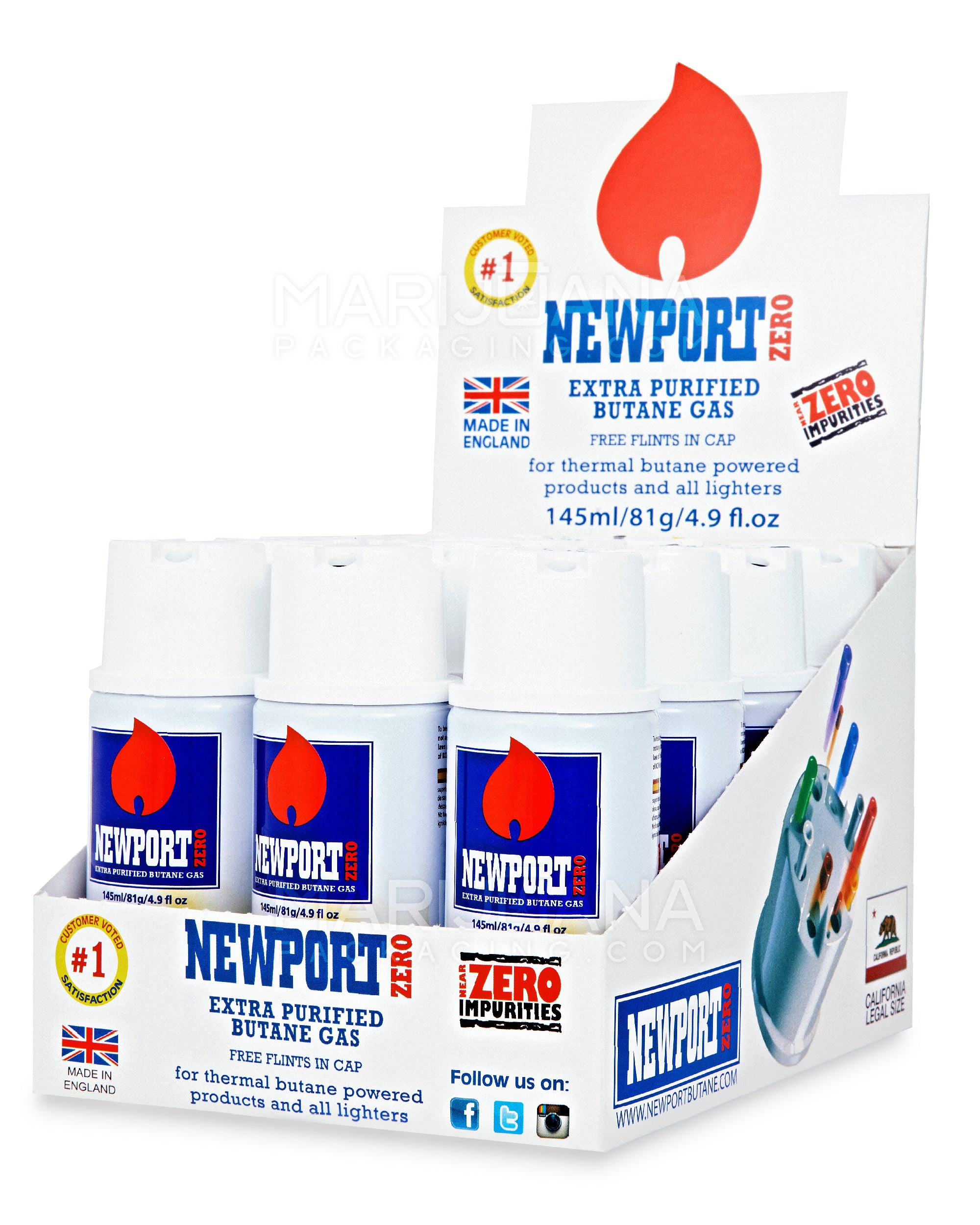NEWPORT | 'Retail Display' Zero Extra Purified Butane Canisters w/ Flints | 145mL - BHO - 12 Count - 7