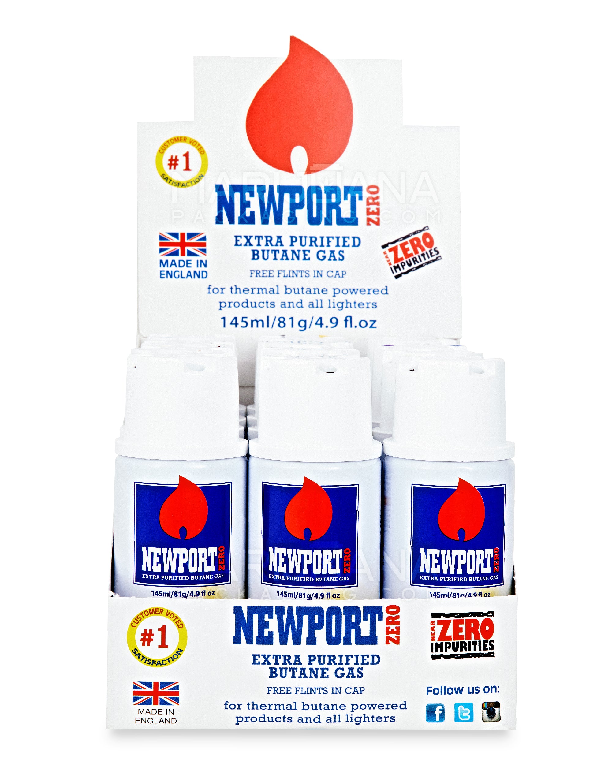 NEWPORT | 'Retail Display' Zero Extra Purified Butane Canisters w/ Flints | 145mL - BHO - 12 Count - 1