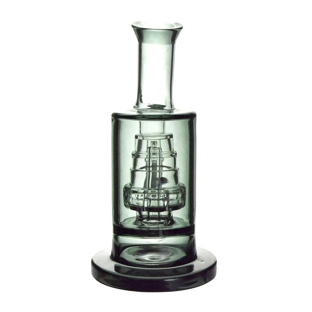 Angled Neck Cake Perc Glass Dab Rig w/ Thick Base | 6in Tall - 14mm Dome & Nail - Black - 2