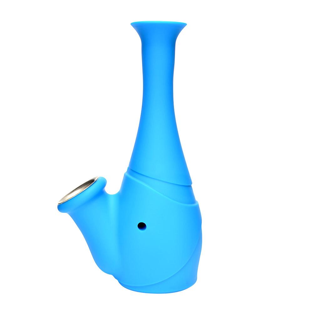 Unbreakable | Flower Vase Silicone Water Pipe | 6in Tall - Metal Bowl - Blue - 1