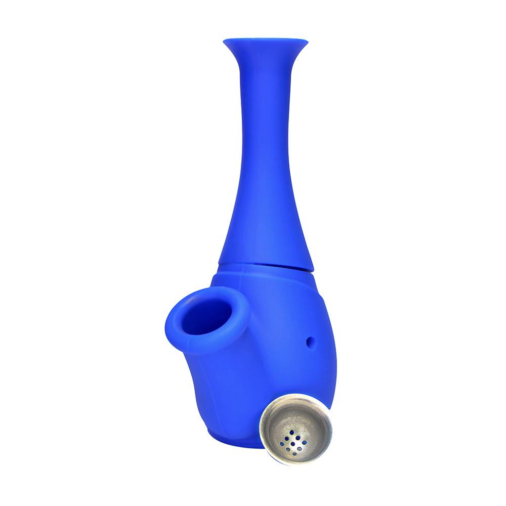 Unbreakable | Flower Vase Silicone Water Pipe | 6in Tall - Metal Bowl - Blue - 7