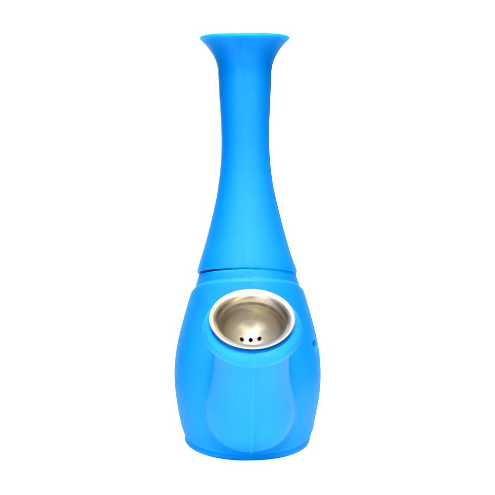 Unbreakable | Flower Vase Silicone Water Pipe | 6in Tall - Metal Bowl - Blue - 4