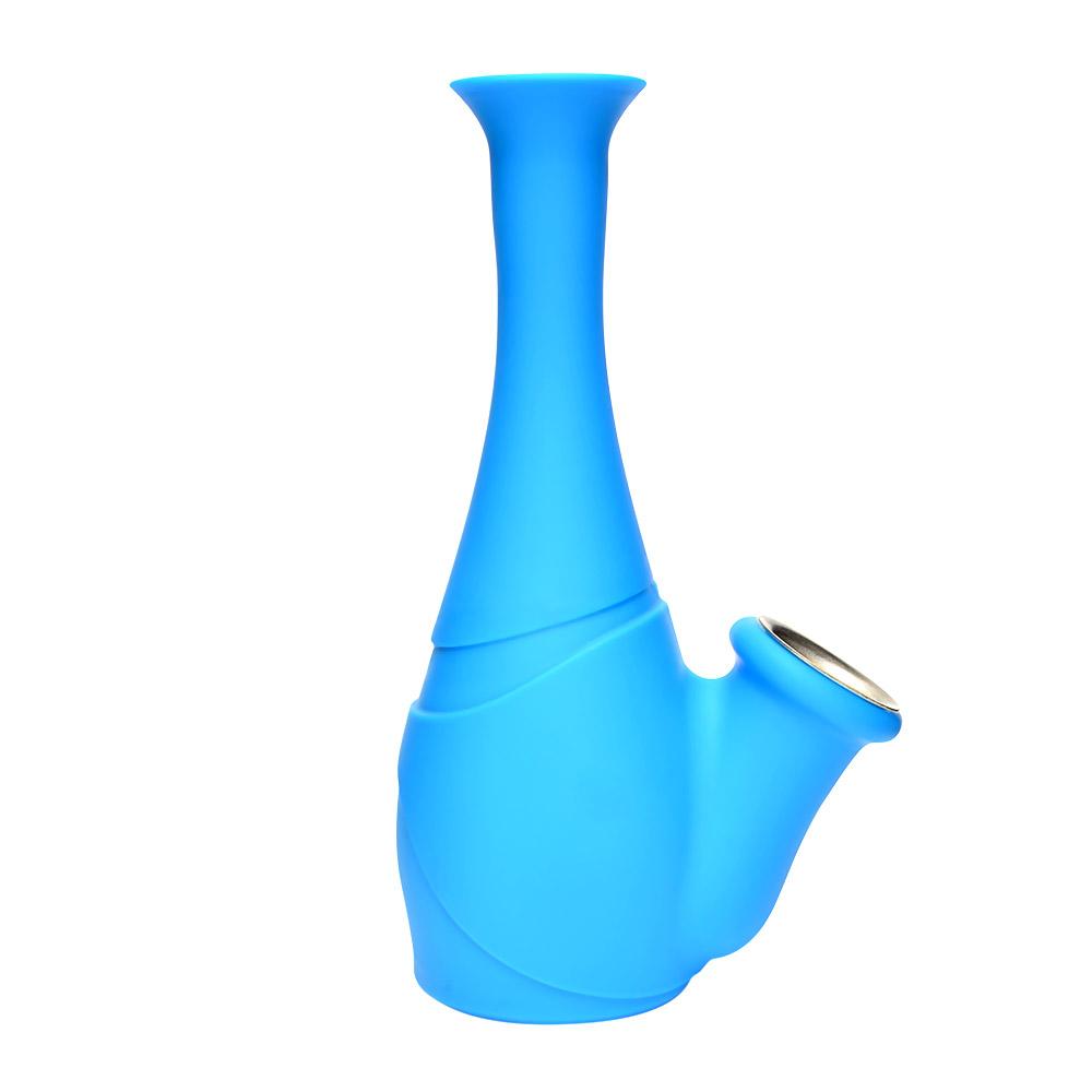 Unbreakable | Flower Vase Silicone Water Pipe | 6in Tall - Metal Bowl - Blue - 3