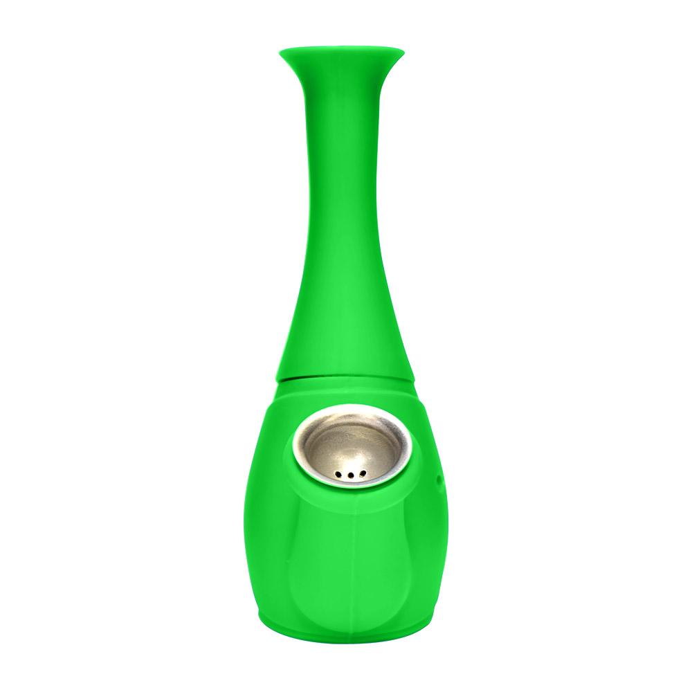 Unbreakable | Flower Vase Silicone Water Pipe | 6in Tall - Metal Bowl - Green - 4