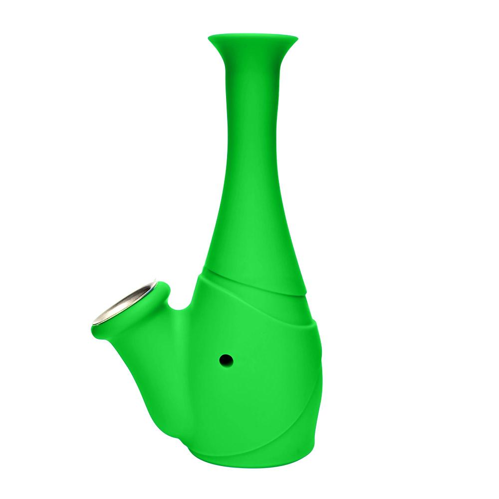 Unbreakable | Flower Vase Silicone Water Pipe | 6in Tall - Metal Bowl - Green - 1
