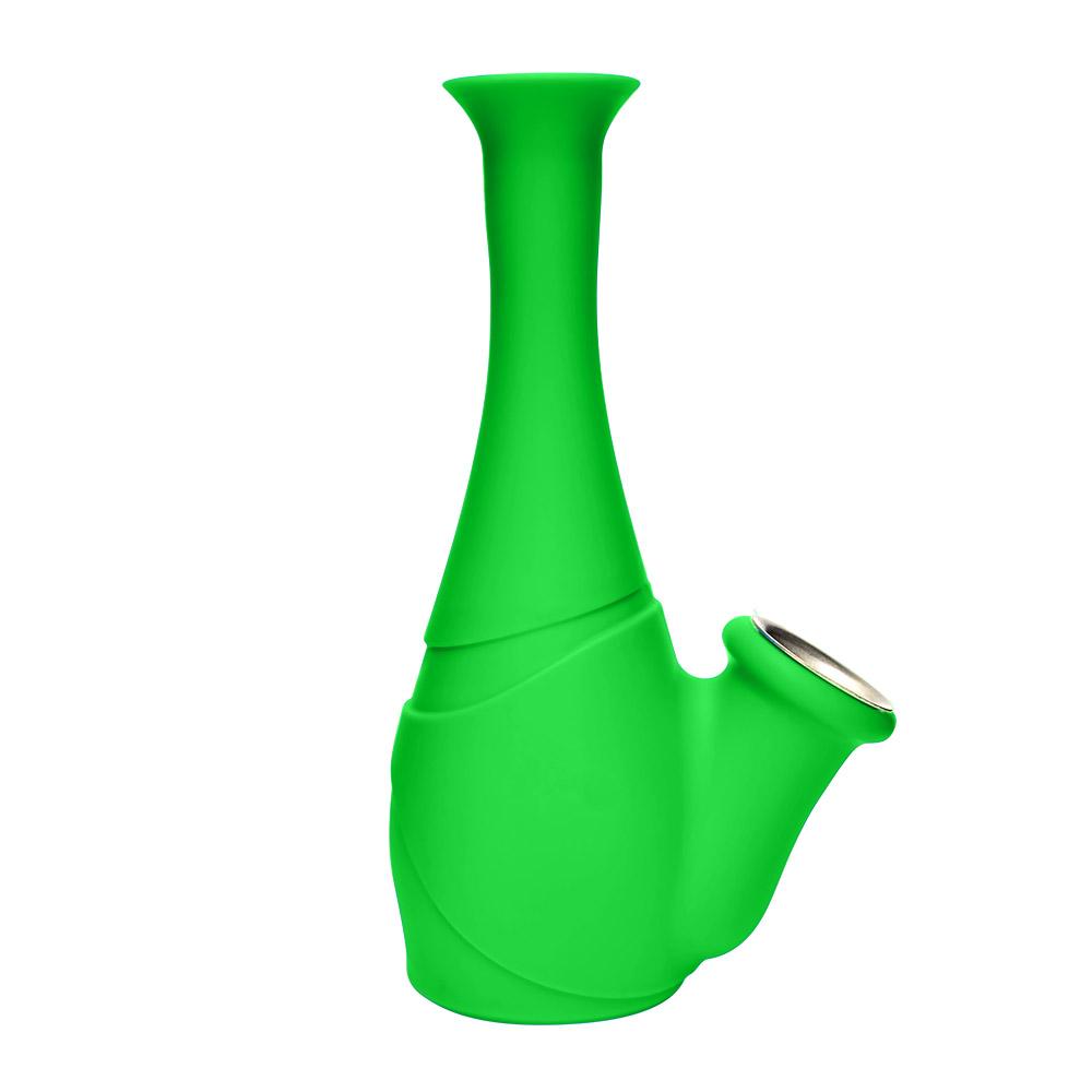 Unbreakable | Flower Vase Silicone Water Pipe | 6in Tall - Metal Bowl - Green - 3