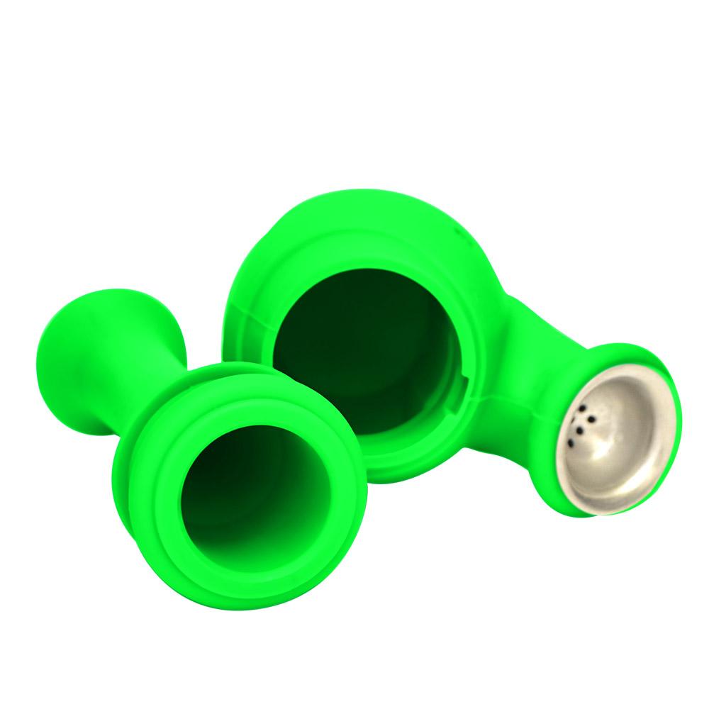 Unbreakable | Flower Vase Silicone Water Pipe | 6in Tall - Metal Bowl - Green - 6
