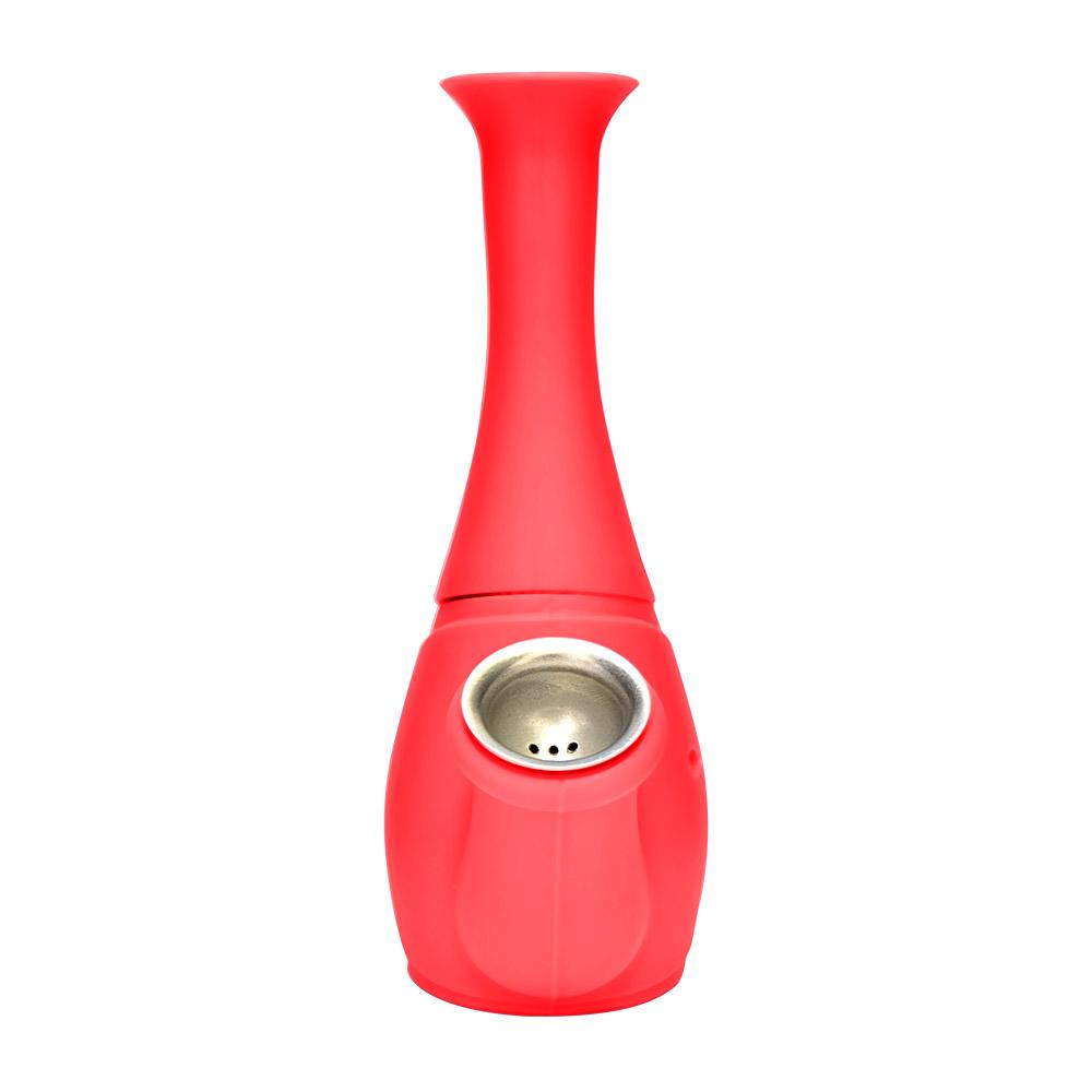 Unbreakable | Flower Vase Silicone Water Pipe | 6in Tall - Metal Bowl - Red - 4